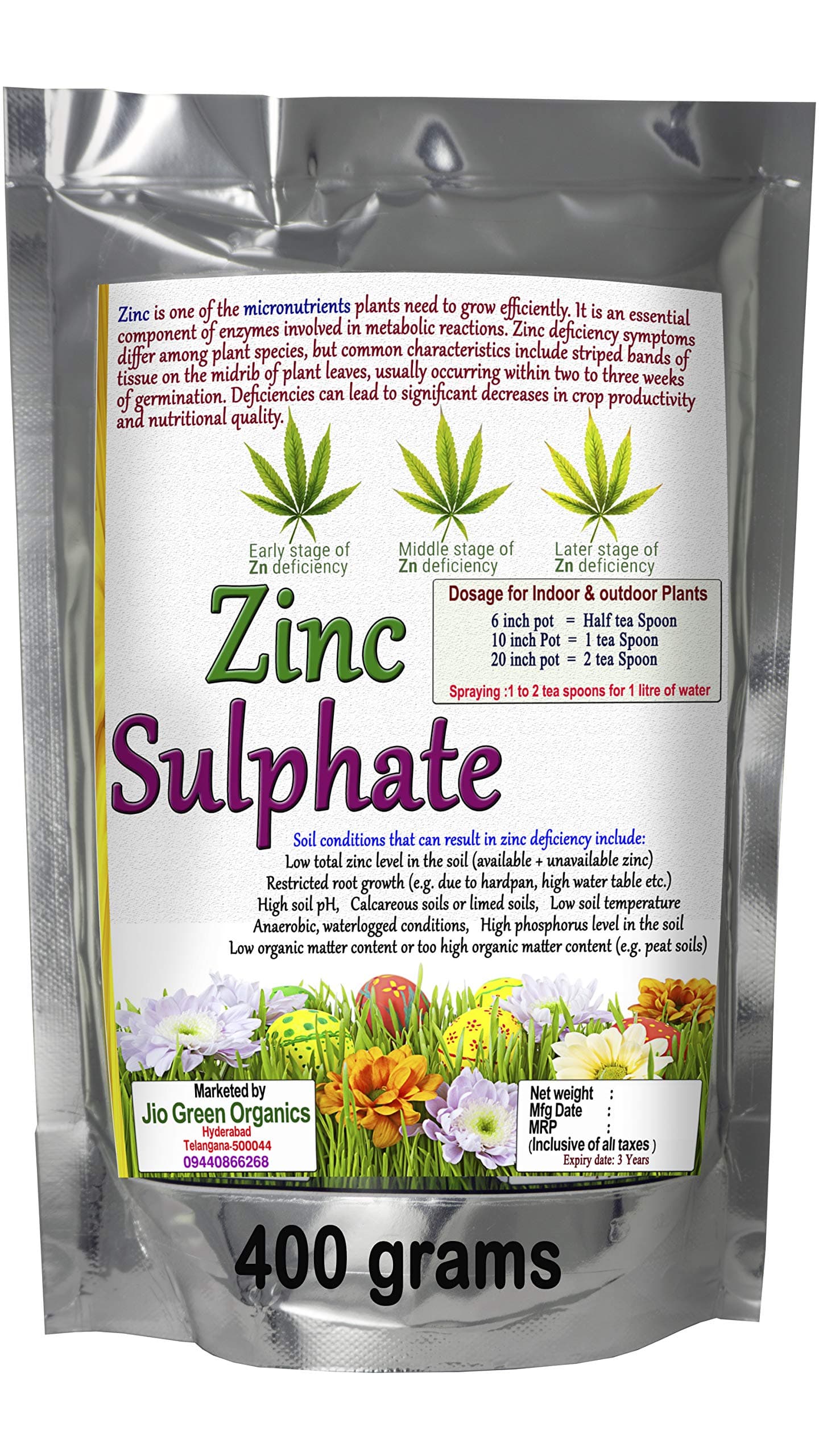Jio Green garden Store Zinc Sulphate 400 Grams Micro Nutrient Garden Fertilizer