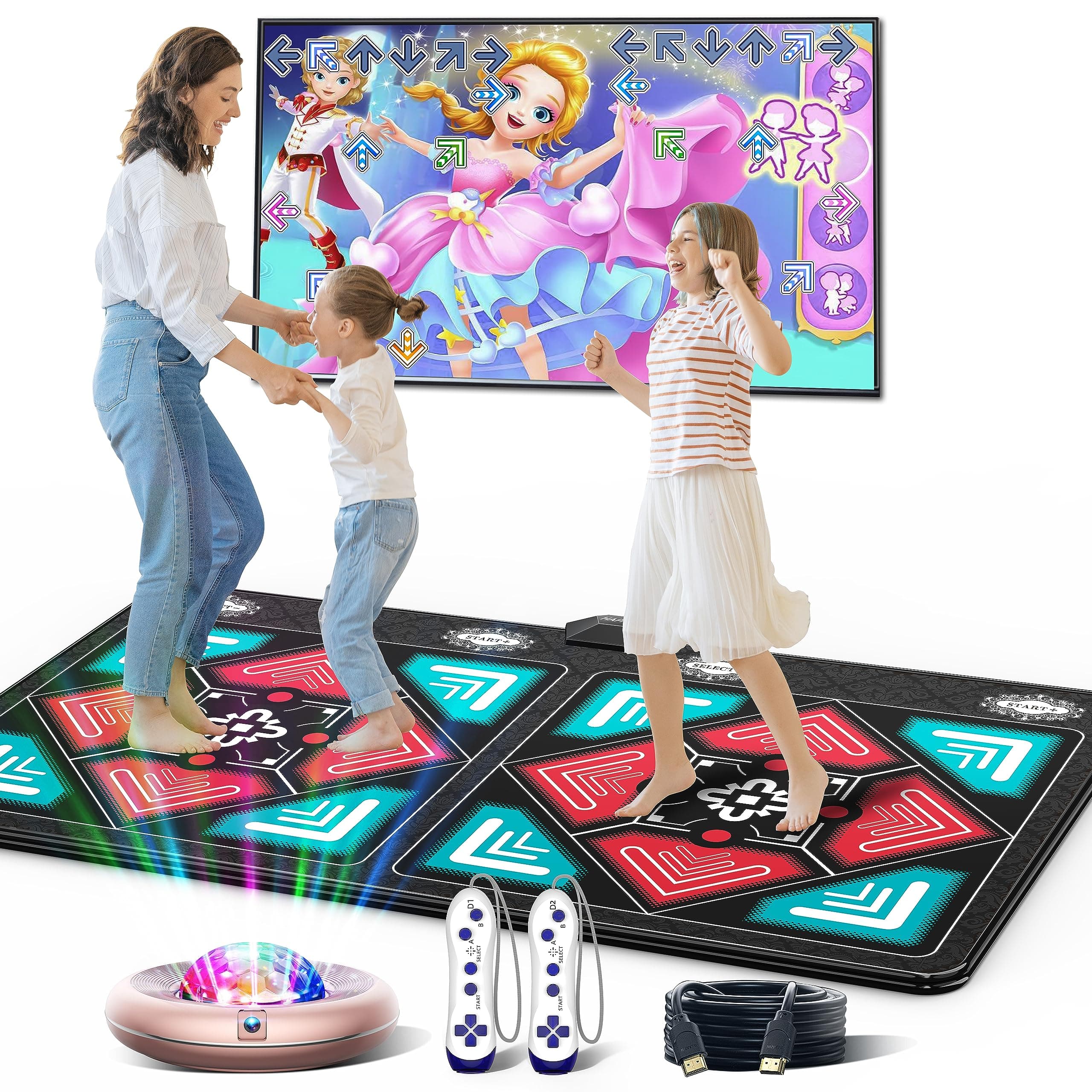HAPHOM Dance Mat for Kids and Adults, Anti-Slip Wireless Electronic Dance Pad for TV, 𝘾𝙝𝙧𝙞𝙨𝙩𝙢𝙖𝙨 𝘾𝙤𝙡𝙤𝙧𝙨 Playmat for Exercise & Games Smart Camera & 2 Controllers, Gift for Boys & Girls