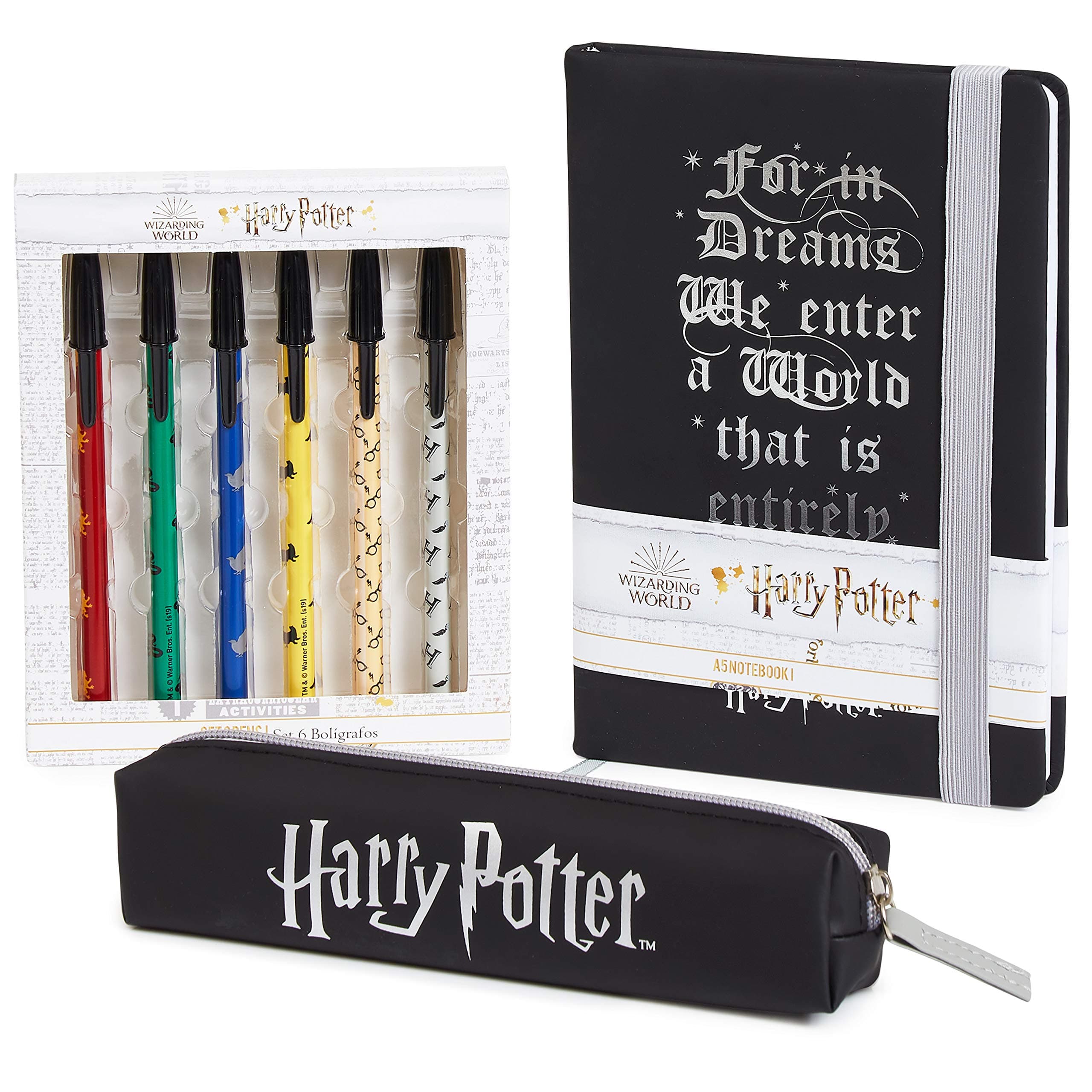 HARRY POTTER Stationery Set, Notebook, Pencil Case, Pen and School Supplies Kits for Children Teens Girls Boys Official Goodies (Black)