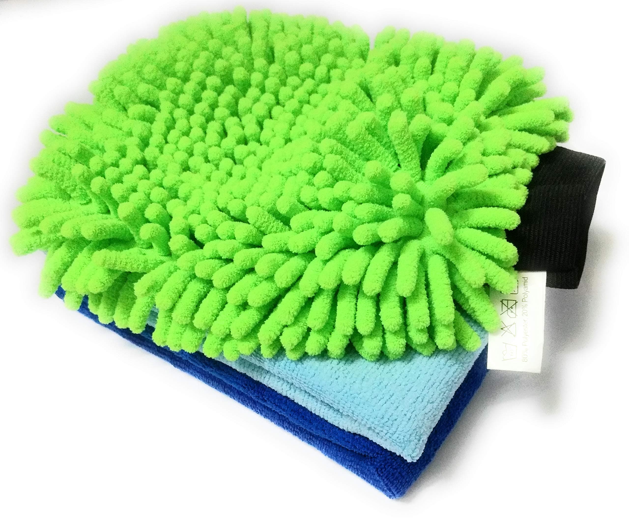 SOBBY Single Sided Microfibre Chenille Glove with 2 Pieces 40 x 40 cm Microfiber Cloth (Multicolour)