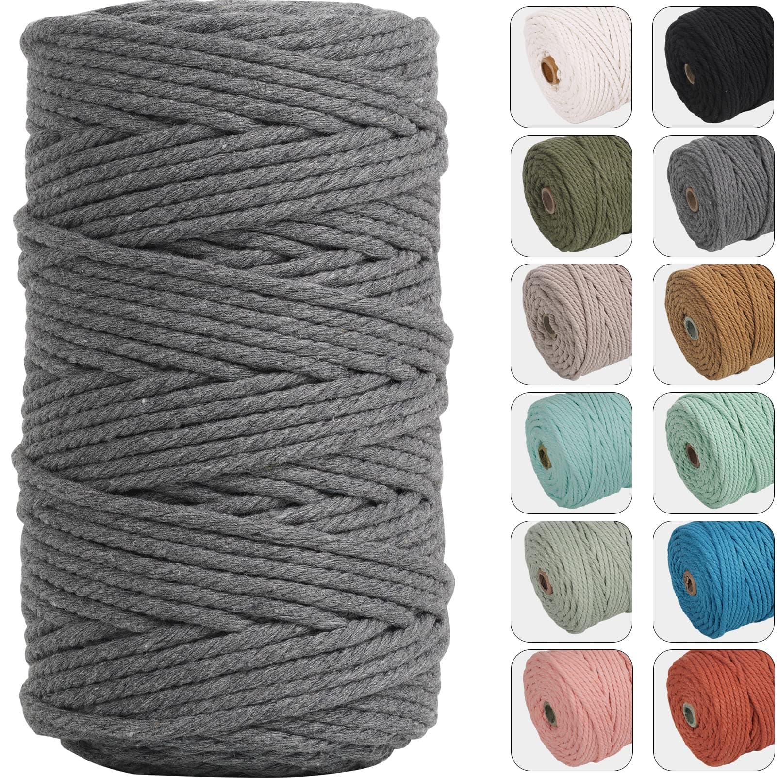 NOANTA 4mm 109yards Macrame Cord Grey Cotton Rope for Wall Hanging, Plant Hangers, Crafts, Knitting