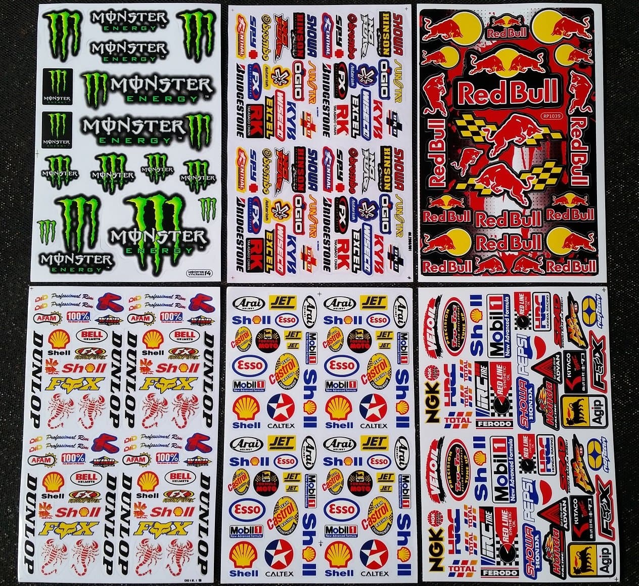 6 Sheet Sponsors Modeling Making Racing Decal / Sticker, Rockstar Energy Drink, Tamiya, ATV Motocross, Bmx, Bike, Stickerbomb, Scooter, Helmet, Quads, Go-karting, Pre-cut