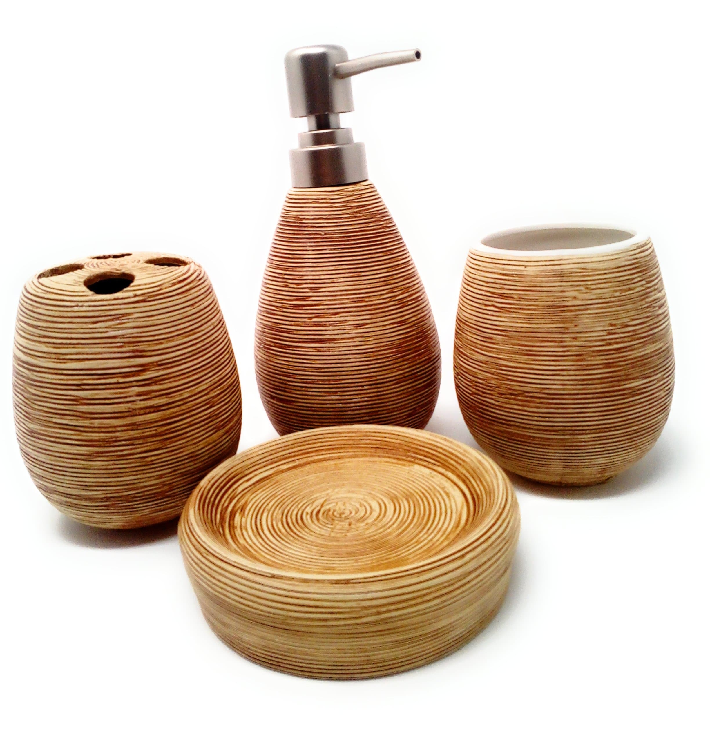 Bathroom accessories set Fiveto. Soap Dish Plus Soap Dispenser Rinsing Glass And Toothbrush Cup. This Set Of Toilet Accessories Is Available In 3 Colours and Made of Ceramic