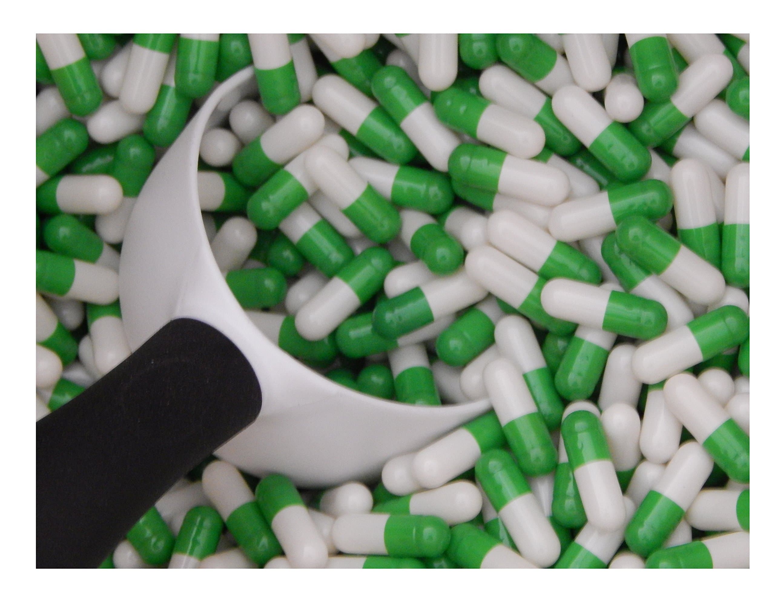 Empty Gelatin Capsules Size 0, 1000 Count, Color: Green/White