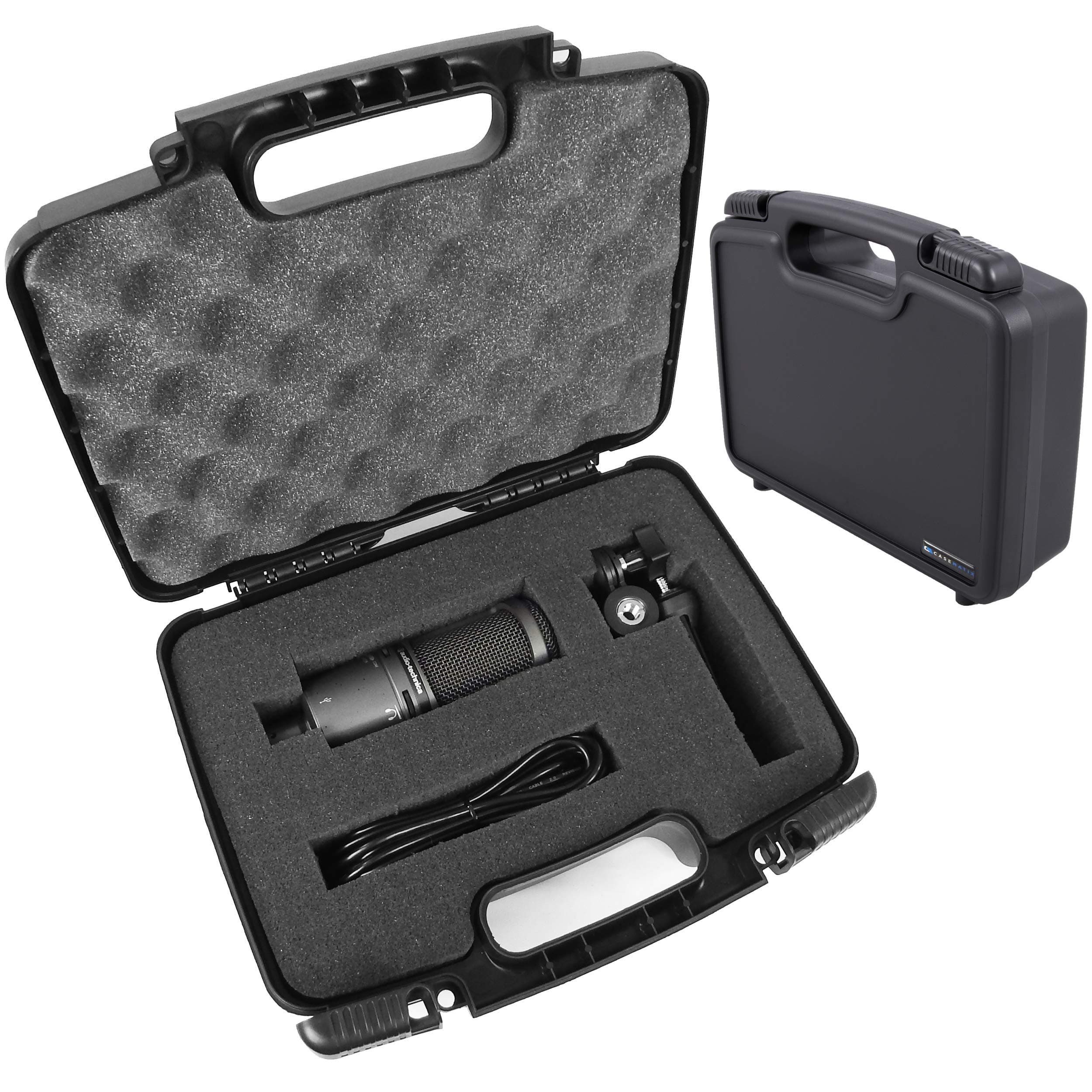 CASEMATIX Microphone Hard Case Compatible with Audio Technica ATR2500x, ATR2100 USB, AT2022 Studio and More with Accessories for USB Microphones - Case Only