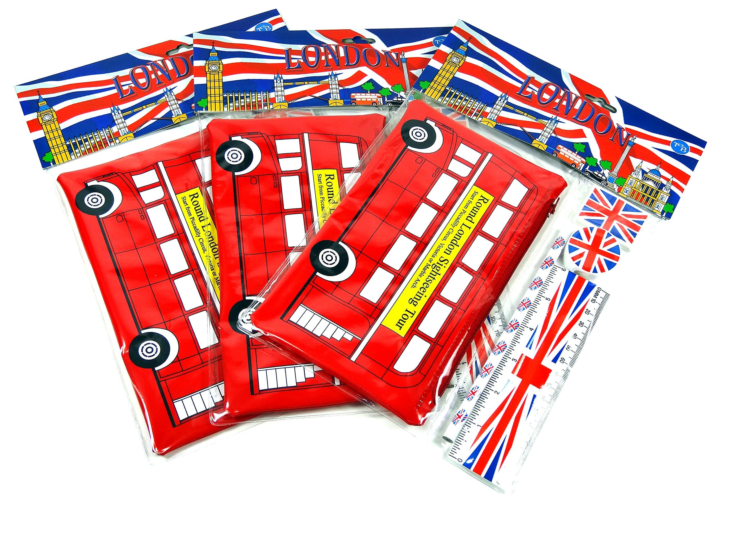 School Kits and Pencil Case (Pack of 3) - London Red Bus Pencil Case and Union Jack Accessories - 680