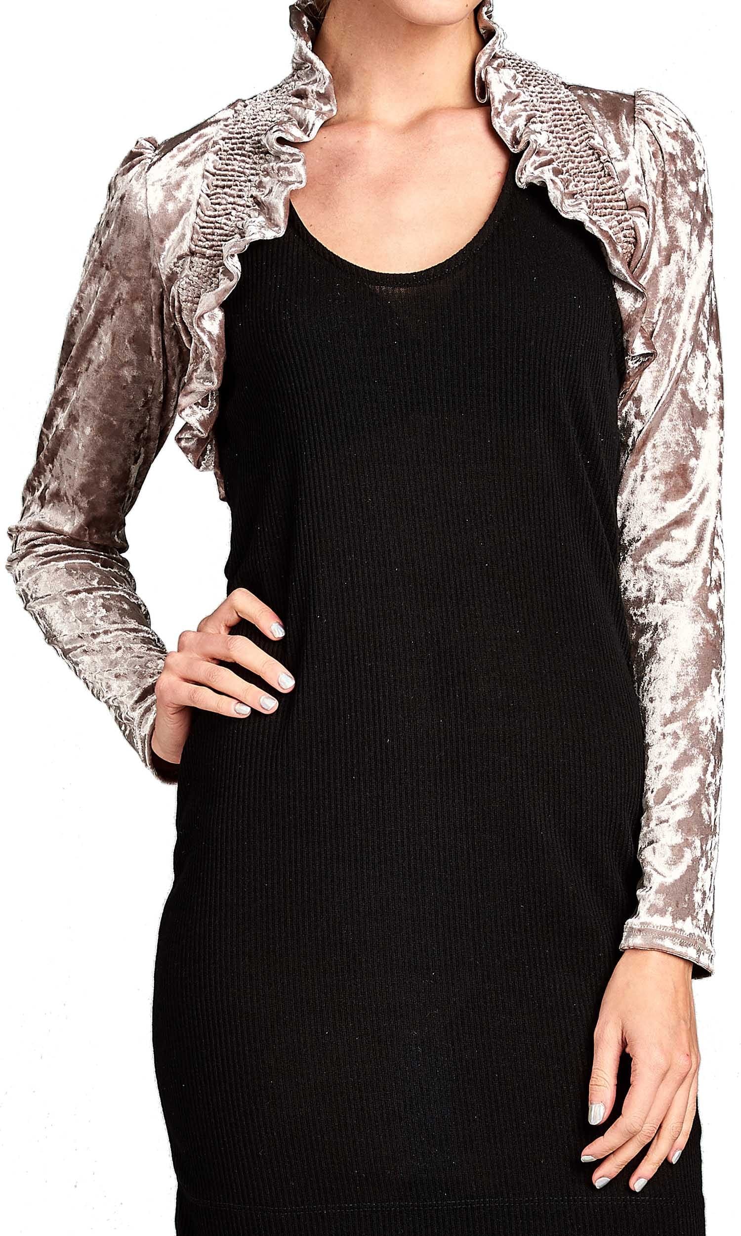 TheTrueLove Junior Size Crush Velvet Long Sleeve Front Shirred Shrug Bolero