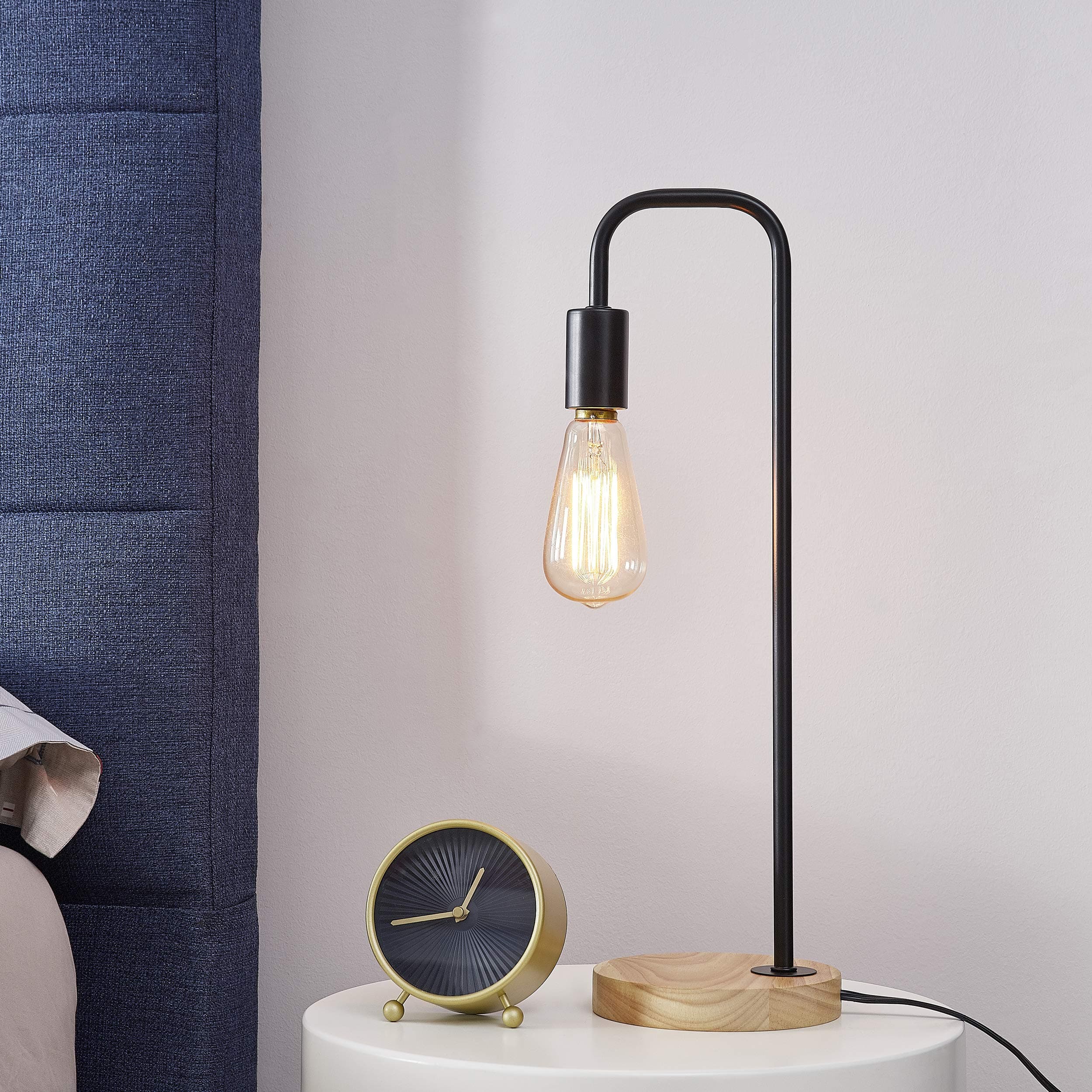 LeeZM Industrial Table Lamp, Desk Lamp, Black Vintage Wooden Bedside Table Reading Lamp Modern Minimalist Wood Nightstand Light for Bedrooms, Living Room, Office, Coffee House, College Dorm