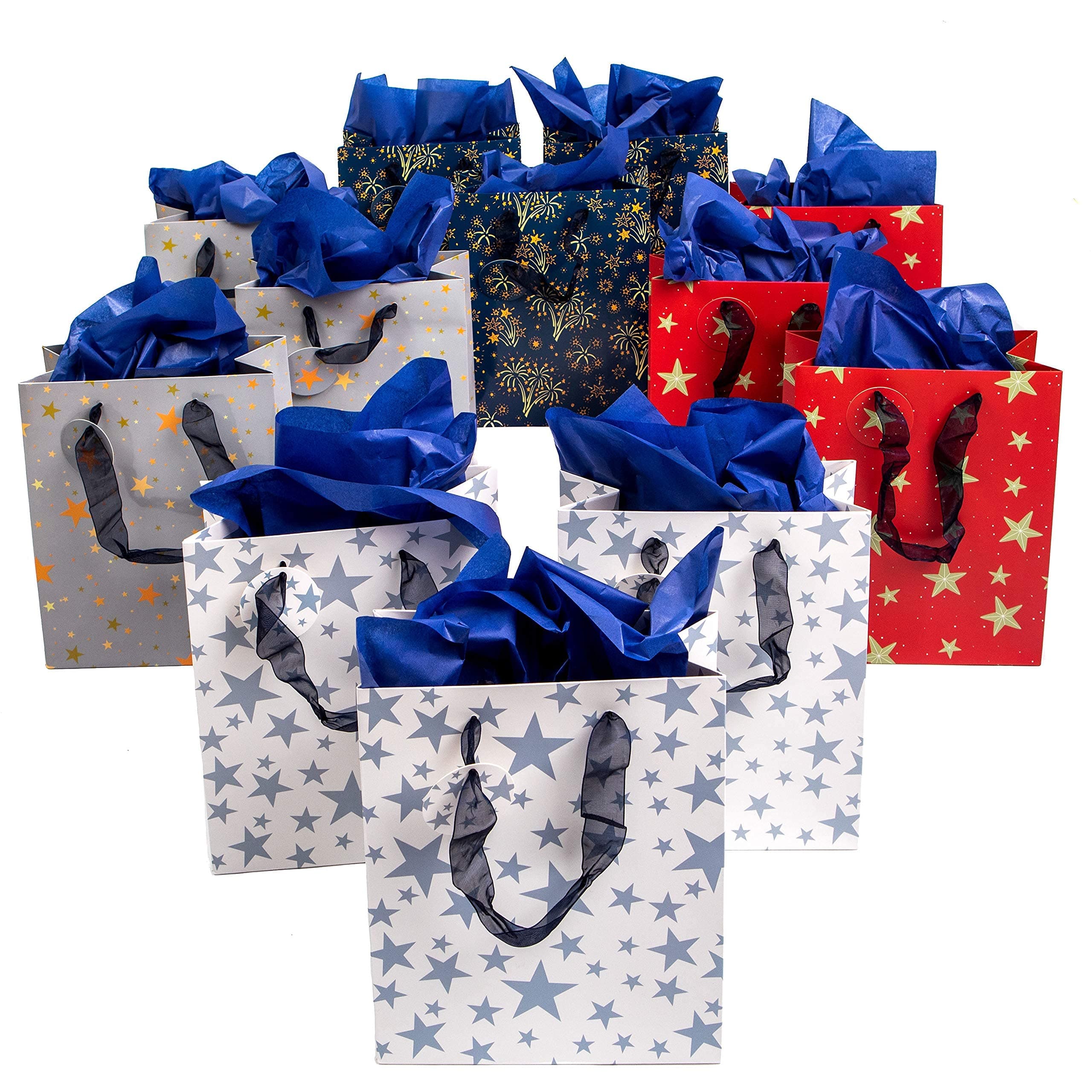 Scarlet GenieScarlet Genie Luxury Set of 12 Assorted Gift Bags with Tissue Paper and Matching Tags, christmas