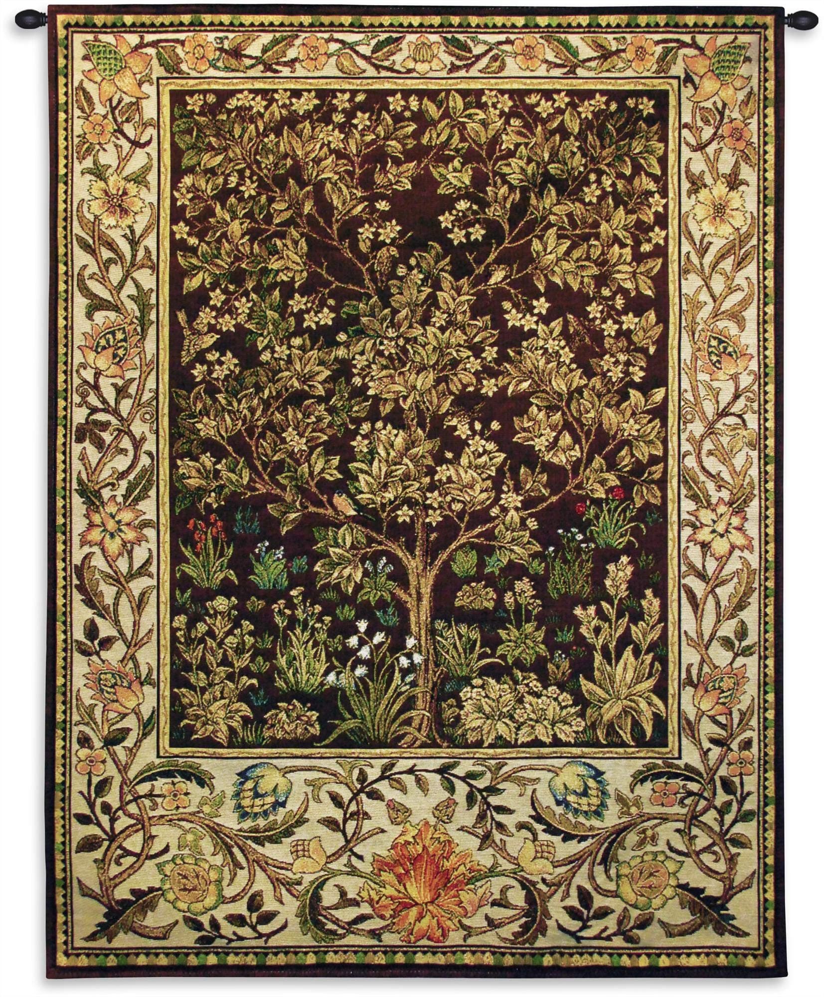 Tree of Life Umber - Arts and Crafts - William Morris - Ornate Spiritual Tree Pattern - Cotton Woven Tapestry Wall Art Hanging - USA (77x53)