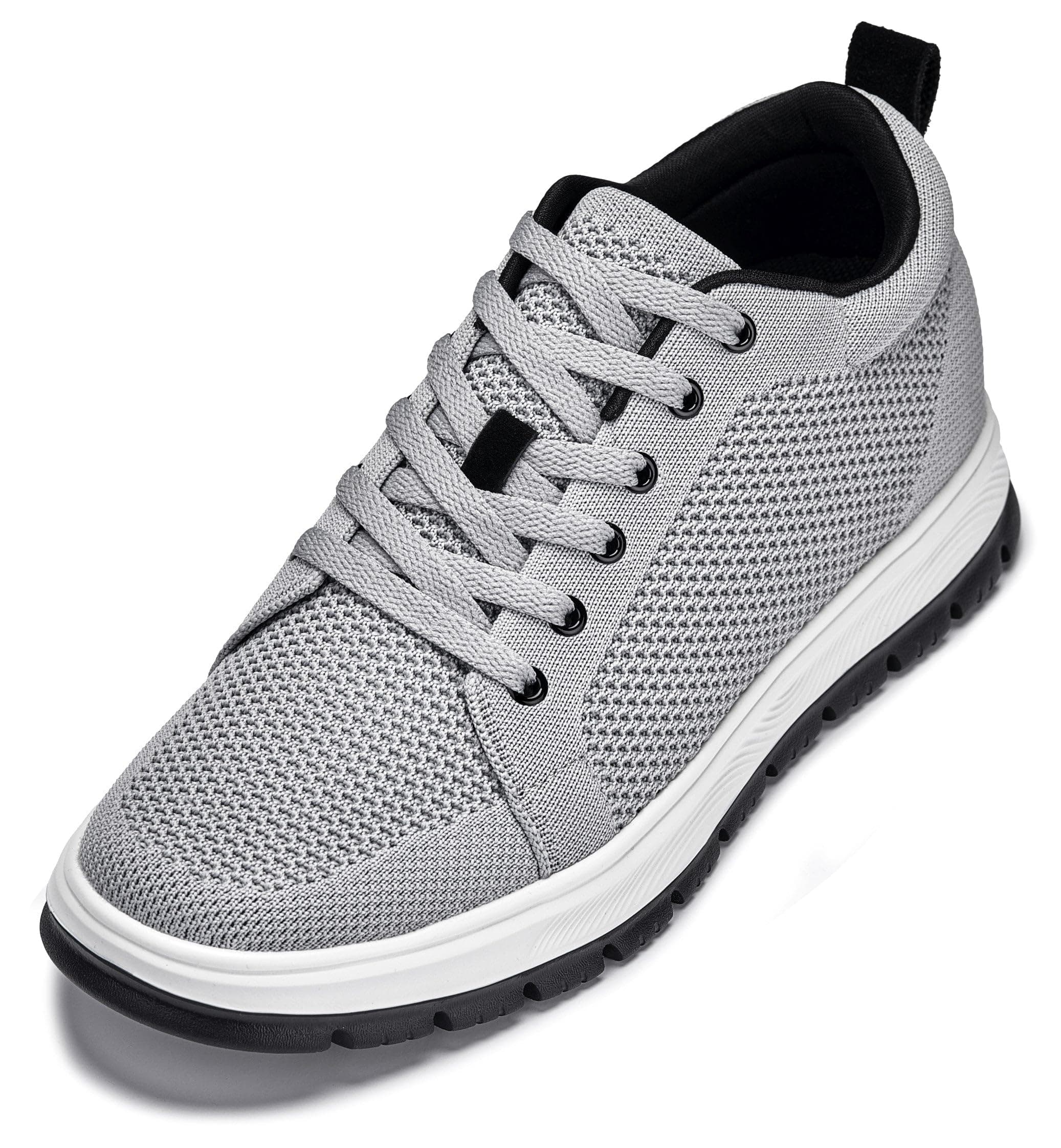 CALTO Men's Invisible Height Increasing Elevator Casual Shoes - Pewter Grey/White & Black Sole Light-Weight Lace-up Knitted Casual Sporty Sneakers - 2.4 Inches Taller - X2324 - Size 9 D(M) US