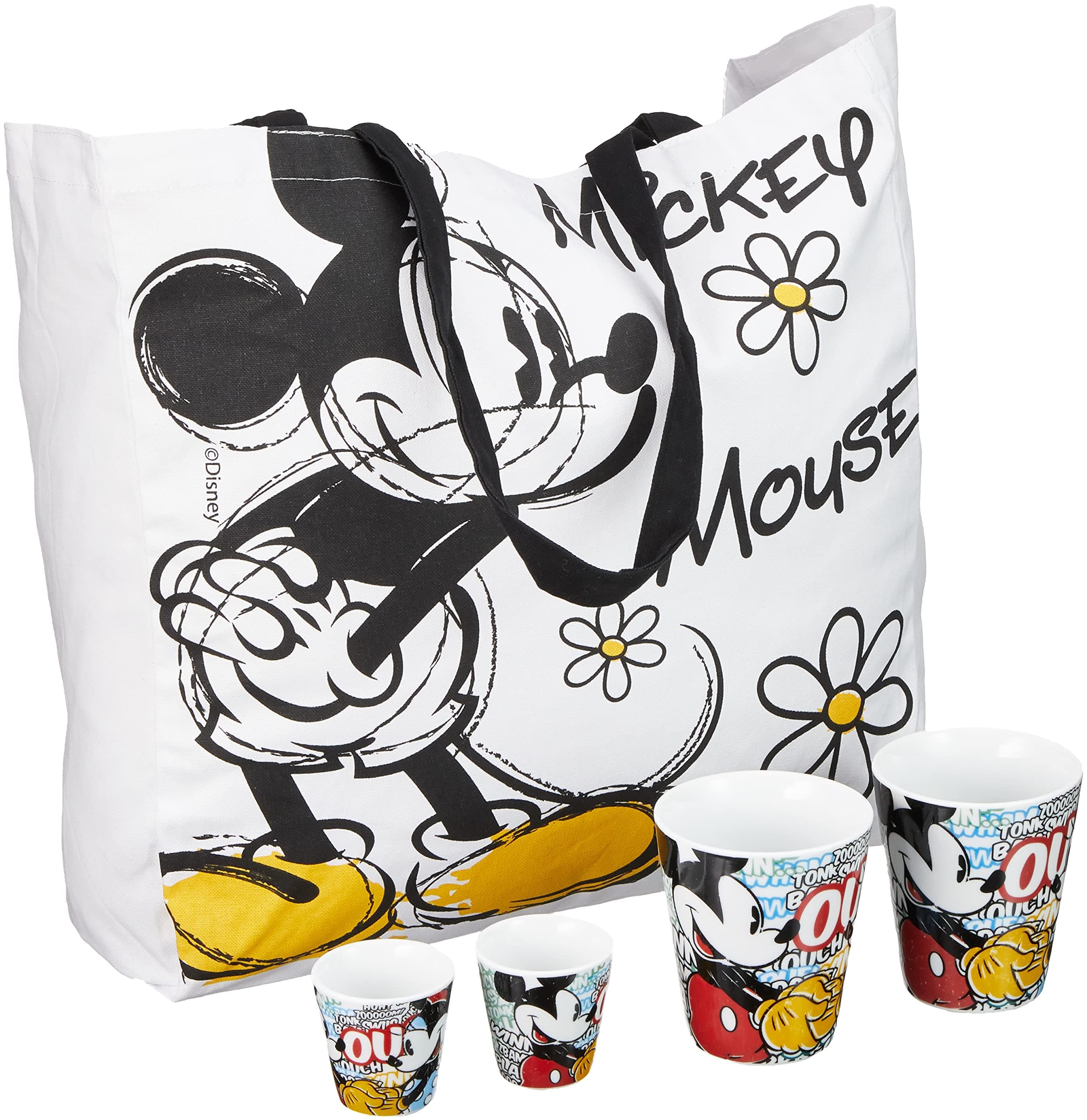 Egan Bowl with Disnet motif wMSET 5/2 tumblers and 2 kitchen Cups Kitchen with mickey and minnie Mouse design
