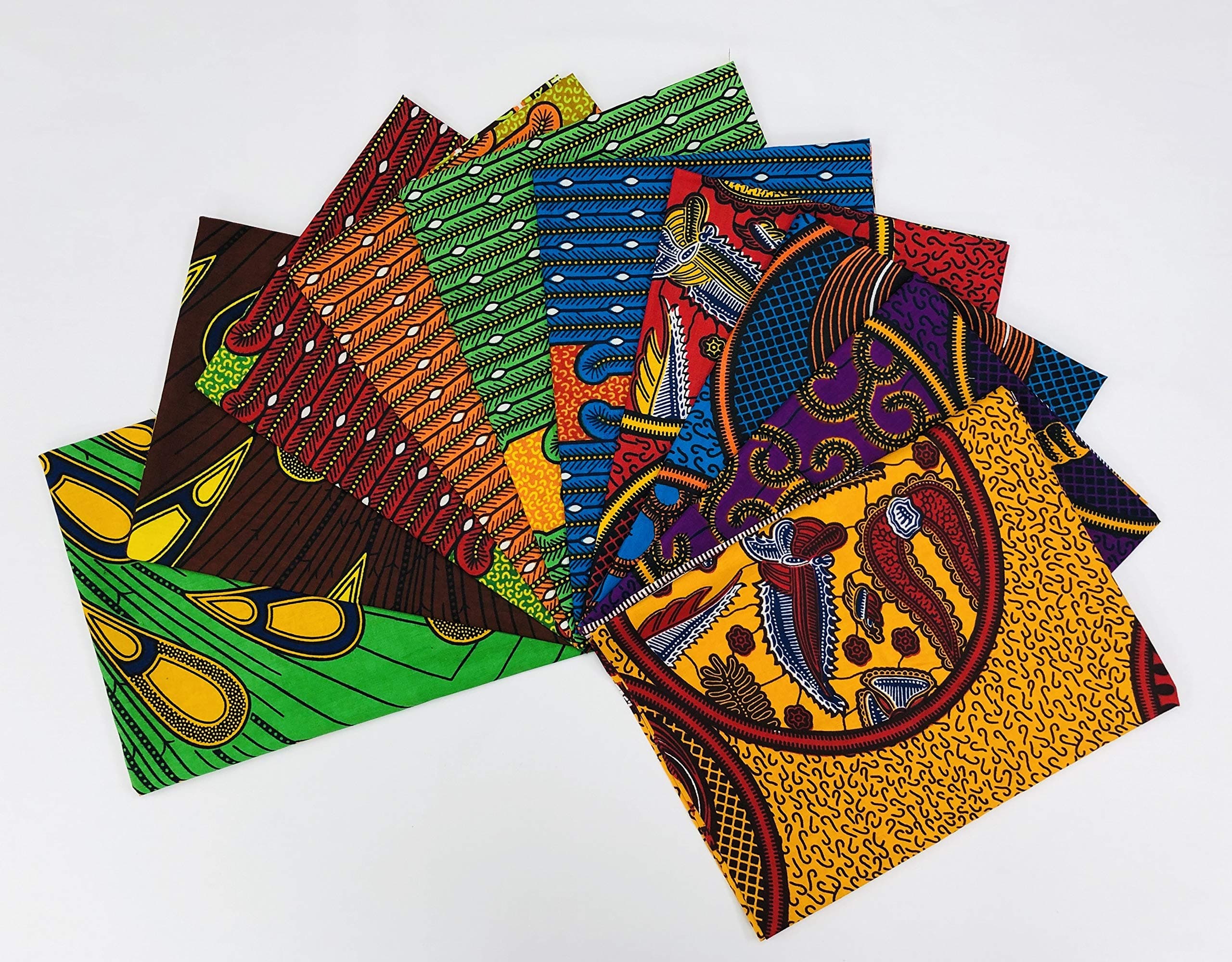 African Wax Prints Cotton Jelly Roll Fabrics for Sewing, Quilting, Patchwork Bundles, Ankara Material Squares 10x - (51cm x 58cm)/(20" x 23")