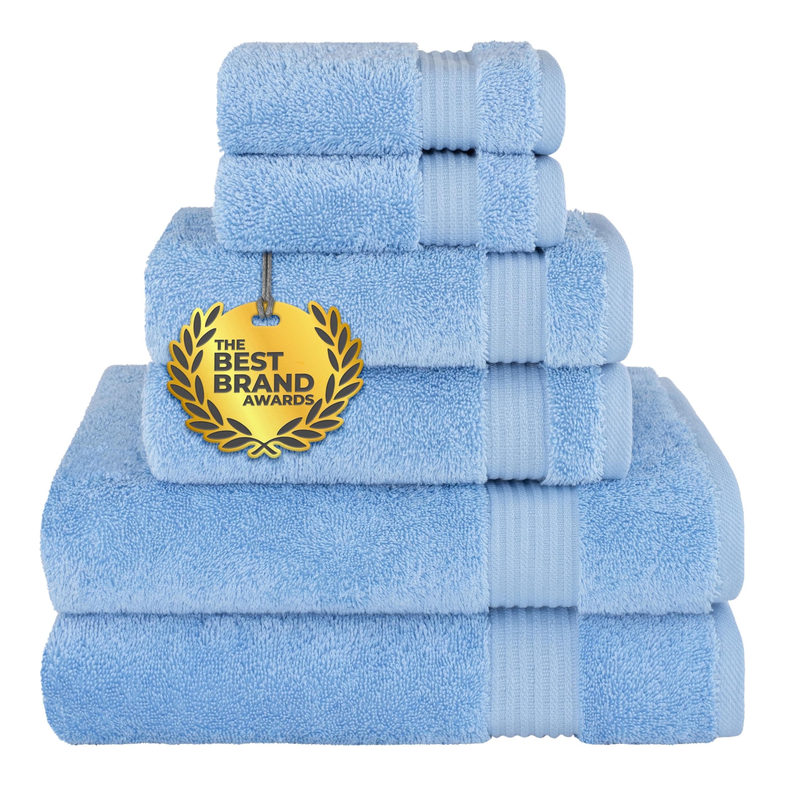 6 Piece Towel Set 100% Cotton Soft Absorbent Turkish Towels for Bathroom, 2 Bath Towels 2 Hand Towels 2 Washcloths, Sky Blue Towel Set