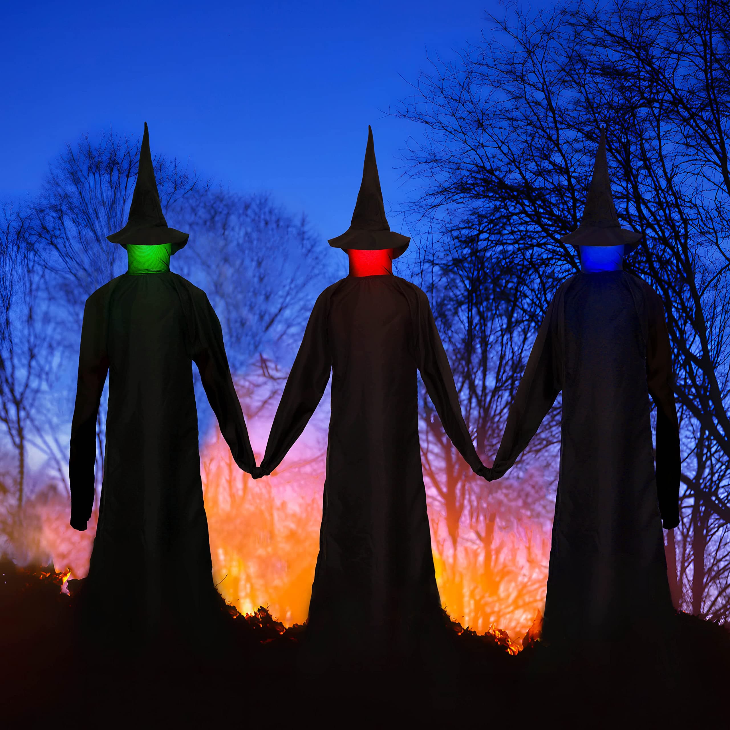 Halloween Decorations - 3Pcs Scary Lighted Witches Holding Hands Props, Yard Decor Outdoor Creepy Party Supplies(Assembly Needed,No Voice)