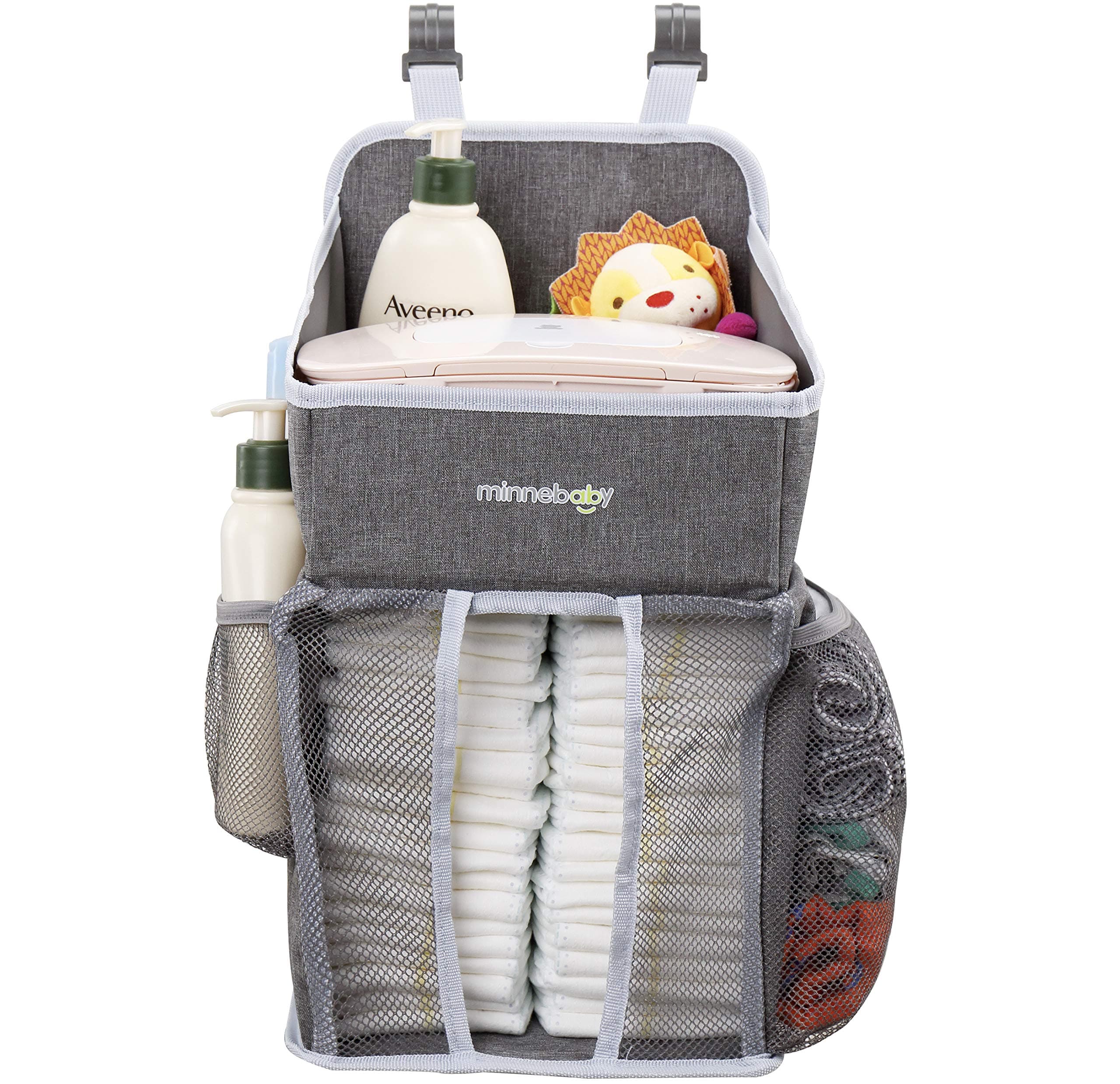 Minnebaby Baby Nursery Organizer and Diaper Caddy Organizer Hanging Changing Table Diaper Stacker for Crib Storage Playard and Nursery Organization