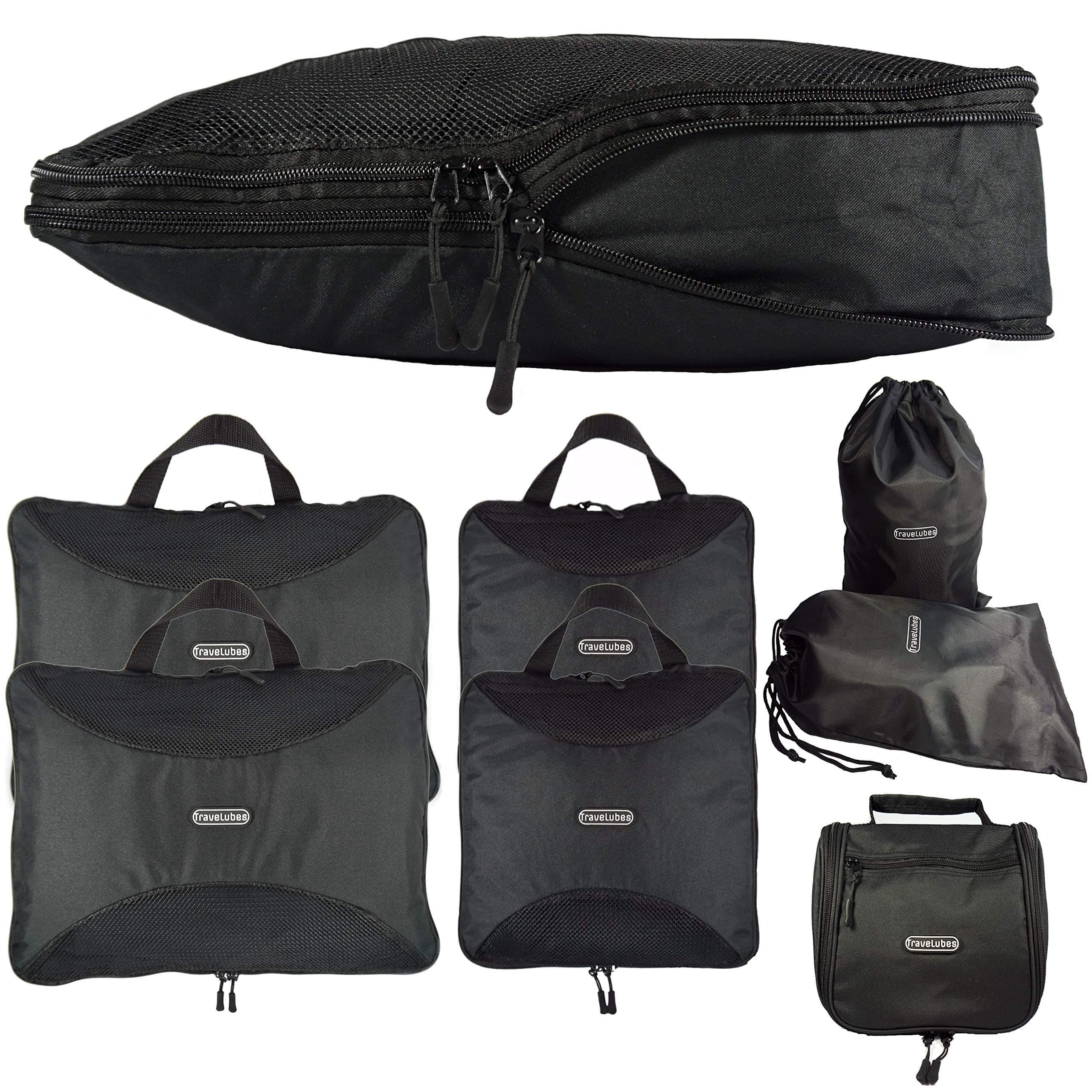 TraveLubes Compression Packing Cubes Set 6 piece travel bag | cosmetic-bag / wash-bag | Organiser Bags for Travel Suitcase Luggage | black