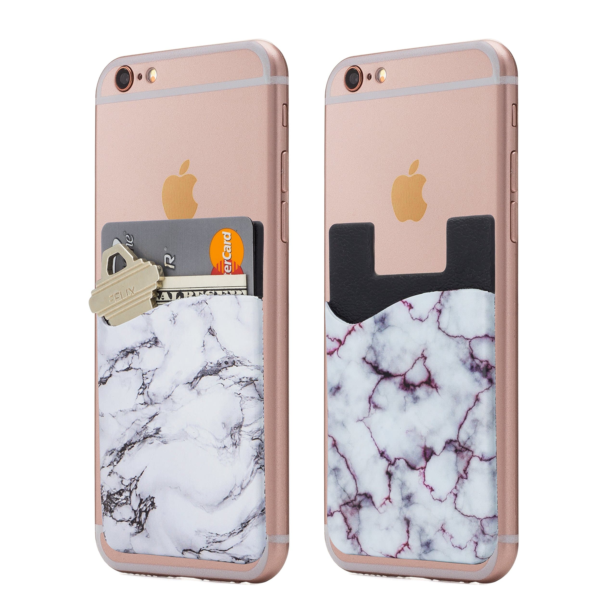 Marble Cell Phone Stick On Wallet Card Holder Phone Pocket for iPhone, Android and All Smartphones - White - 2 Piece