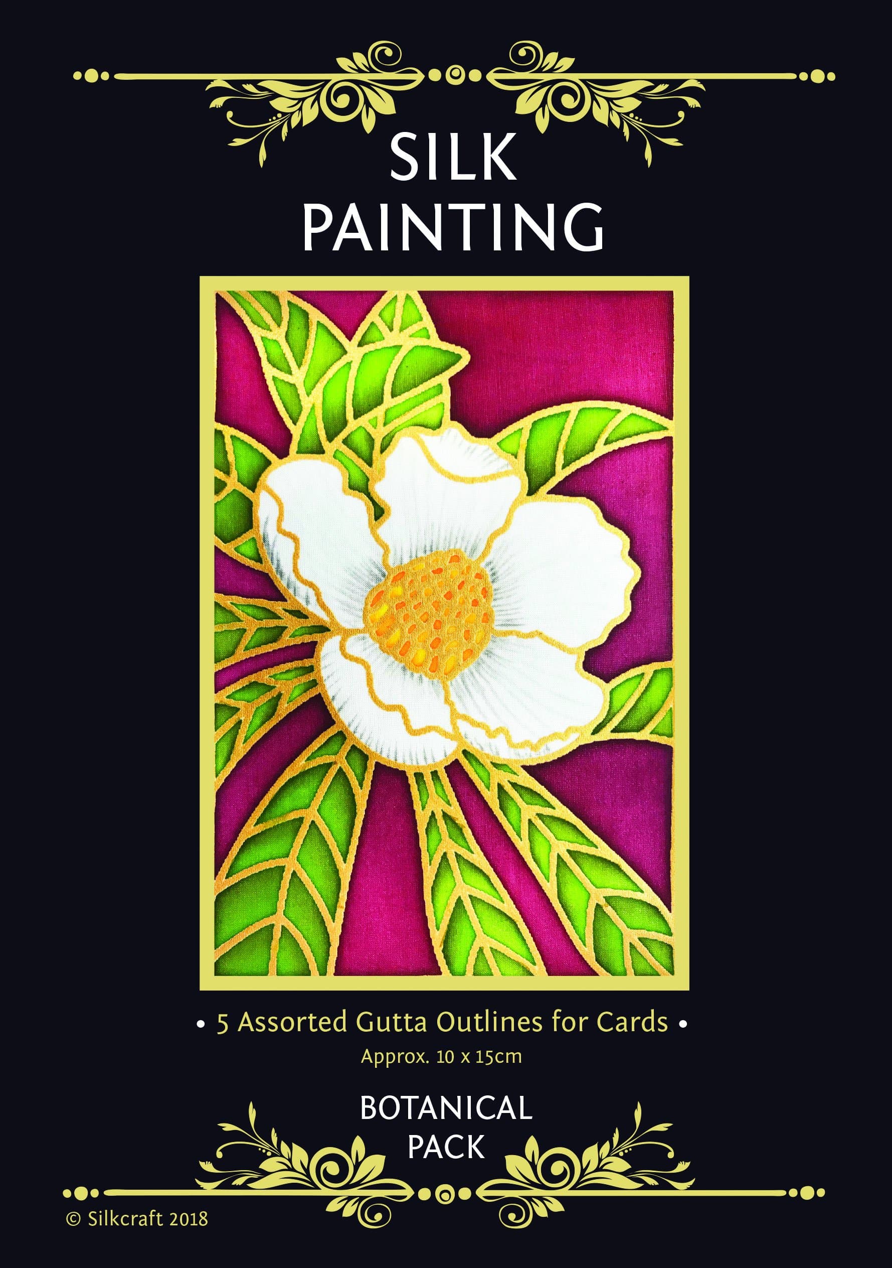 Silkcraft Silk painting printed gutta outlines - pack of 5 each (10x15cm) Botanical Flowers