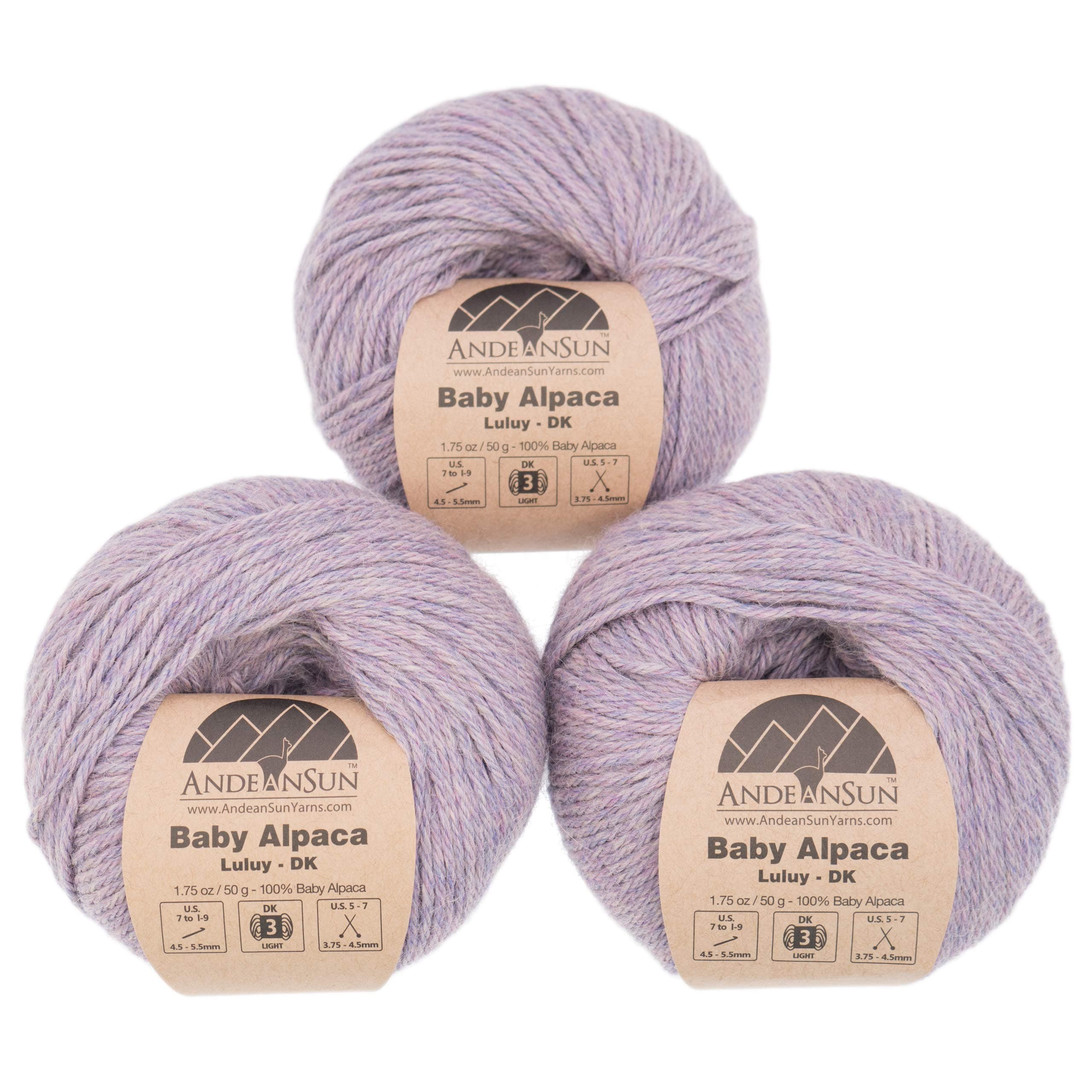 (Set of 3 - Heather Color) 100% Baby Alpaca Yarn Not Wool[328 Yards Total] Cotton Candy, #3 DK