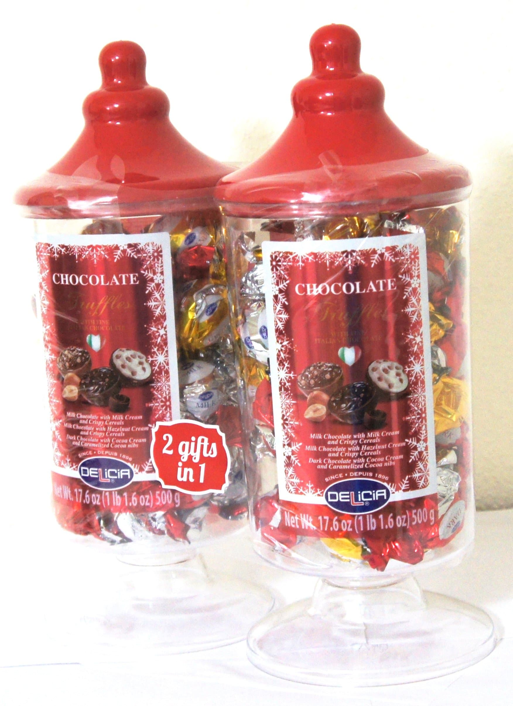 Delicia Italian Fine Chocolate Truffles, 2/17.6oz Resuable Containers