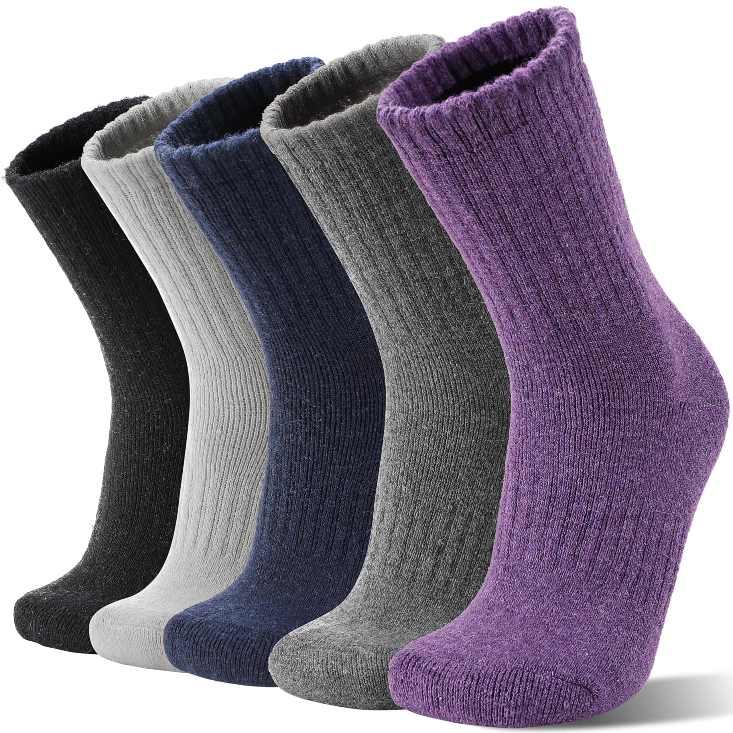 5 Pack Merino Wool Boot Hiking Socks for Women Warm Winter Thick Thermal Cozy Work Soft Ladies Socks