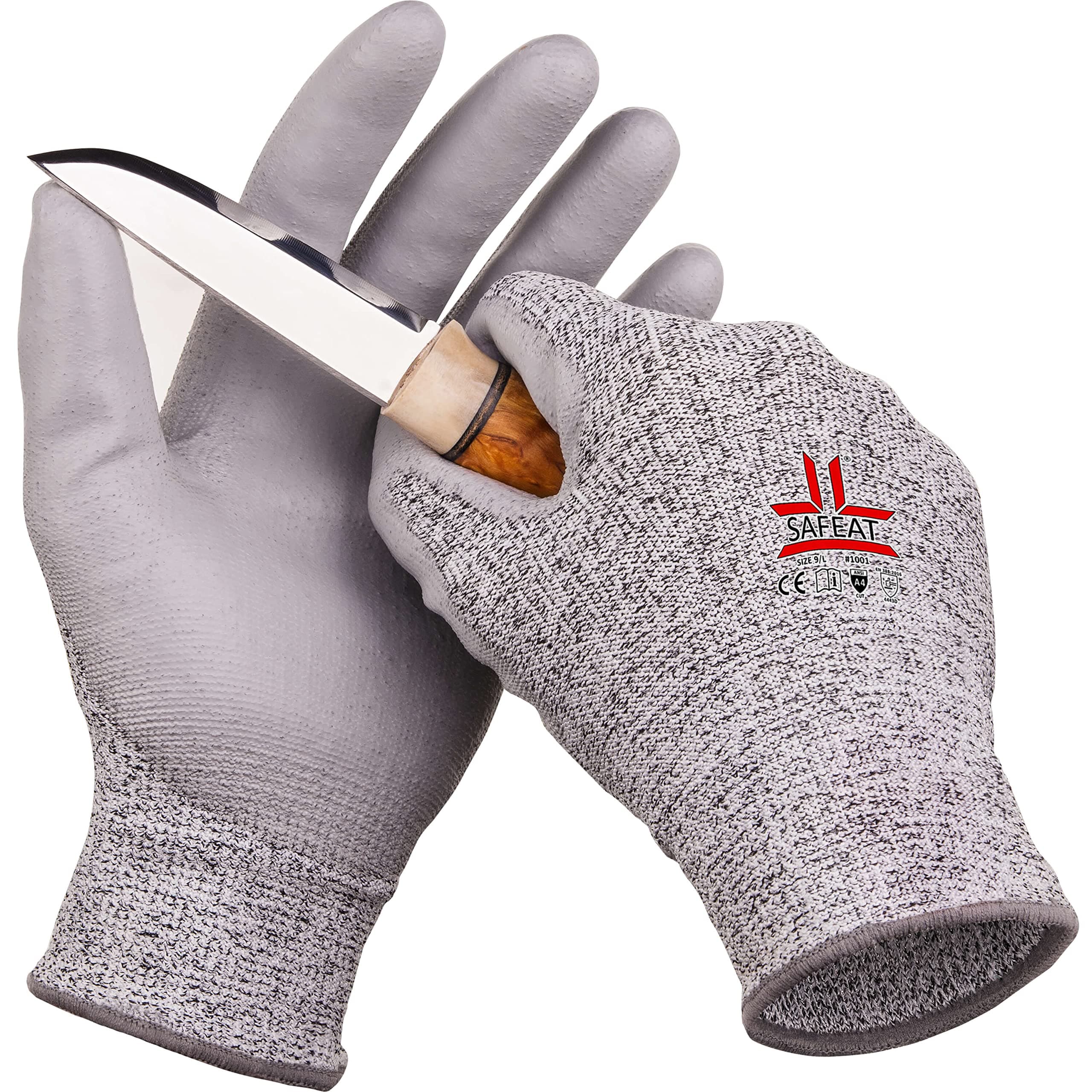 SAFEAT Cut Resistant Work Gloves for Men and Women - Protective, Flexible, Safety Grip, Comfortable PU Coated Palm