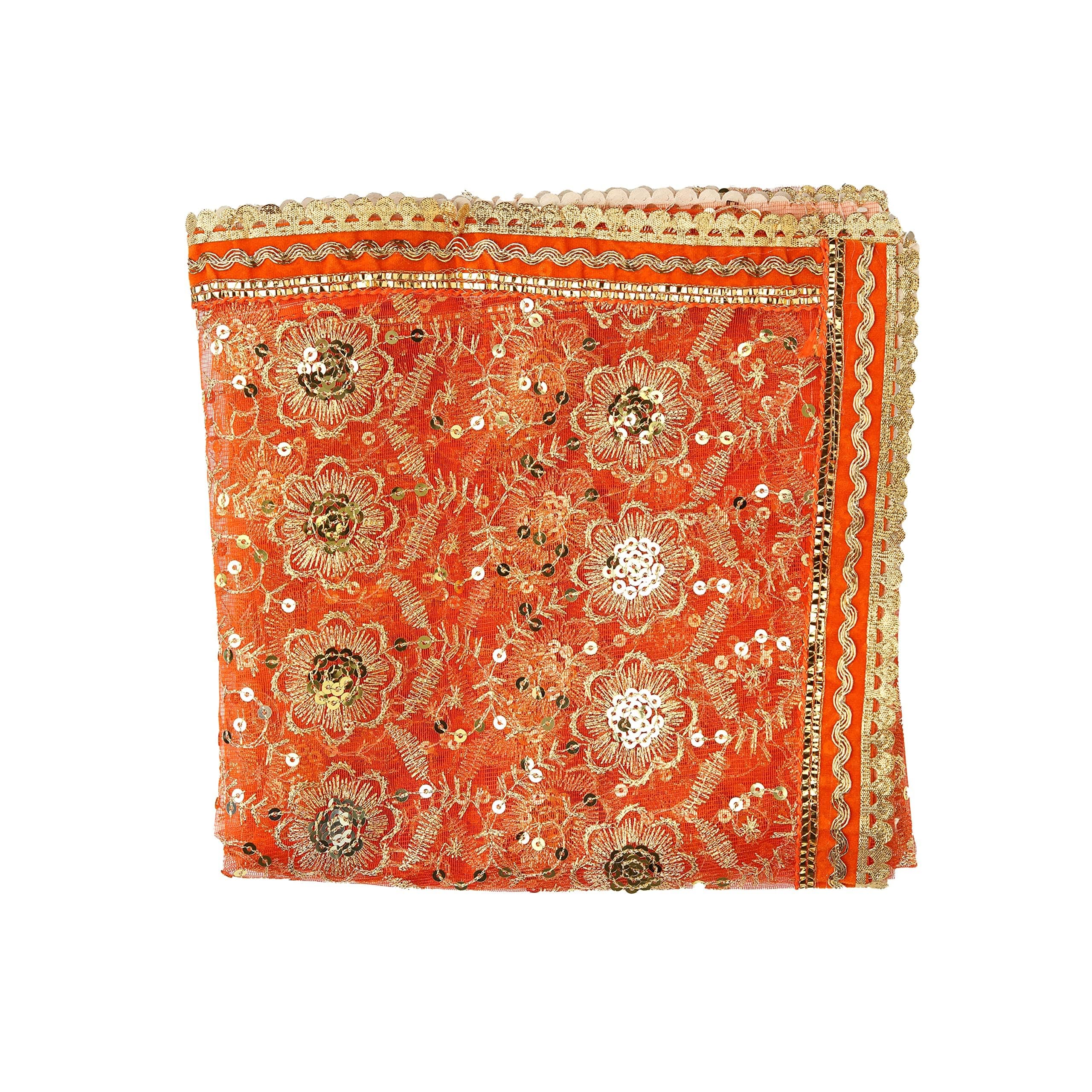 Aditri Creation Orange Decorative Cloth Pooja Chunari (Size :- 18 Inches x 36 Inches) Chunni Puja Festival Decoration Chunr MATA Ki Chunri for Statue Chowki Aasan Mat Posters Frame