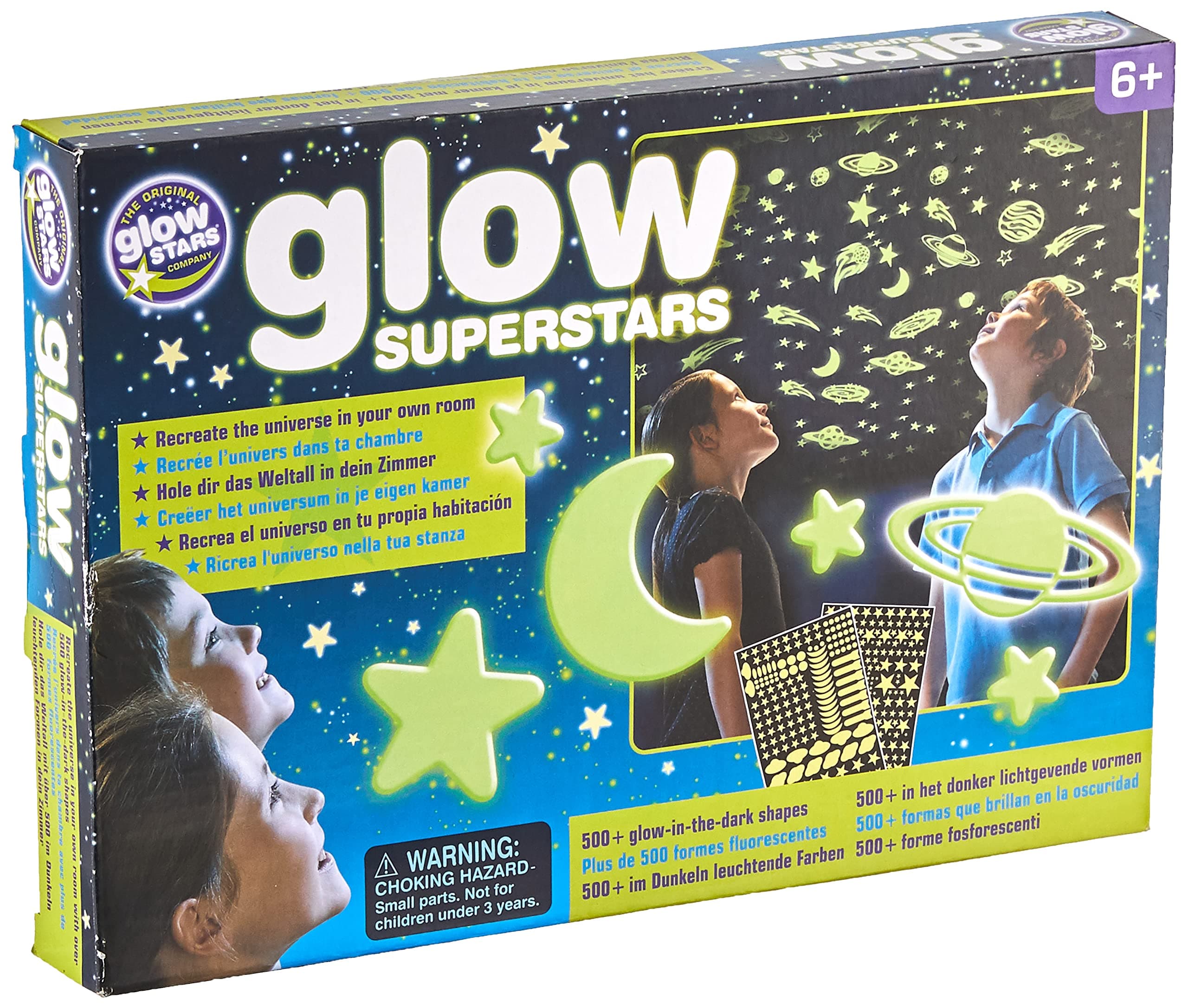 – Glow Superstars Bumper Pack – 150 Plastic Glow in the Dark Stars, Planets, Meteorites and more plus 350 paper glow stars for Ceiling & Wall, Room Decor for Kids' Bedroom