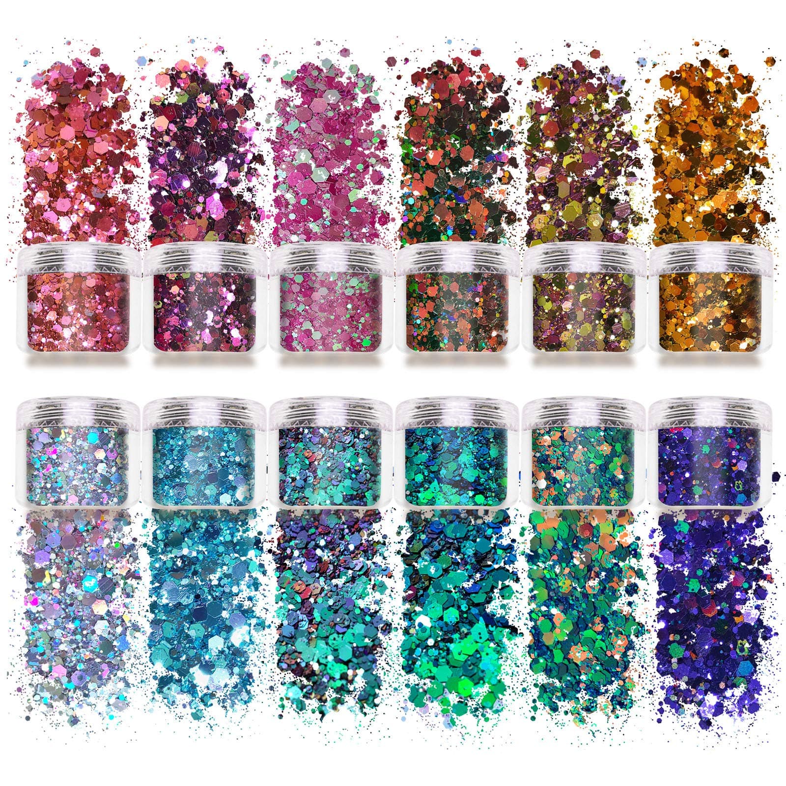 Allstarry12 Colors Chameleon Chunky Glitter Holographic Craft Glitter Cosmetic Sequin Flakes for Nails Art Decoration Hair Eyes Face Body DIY Craft