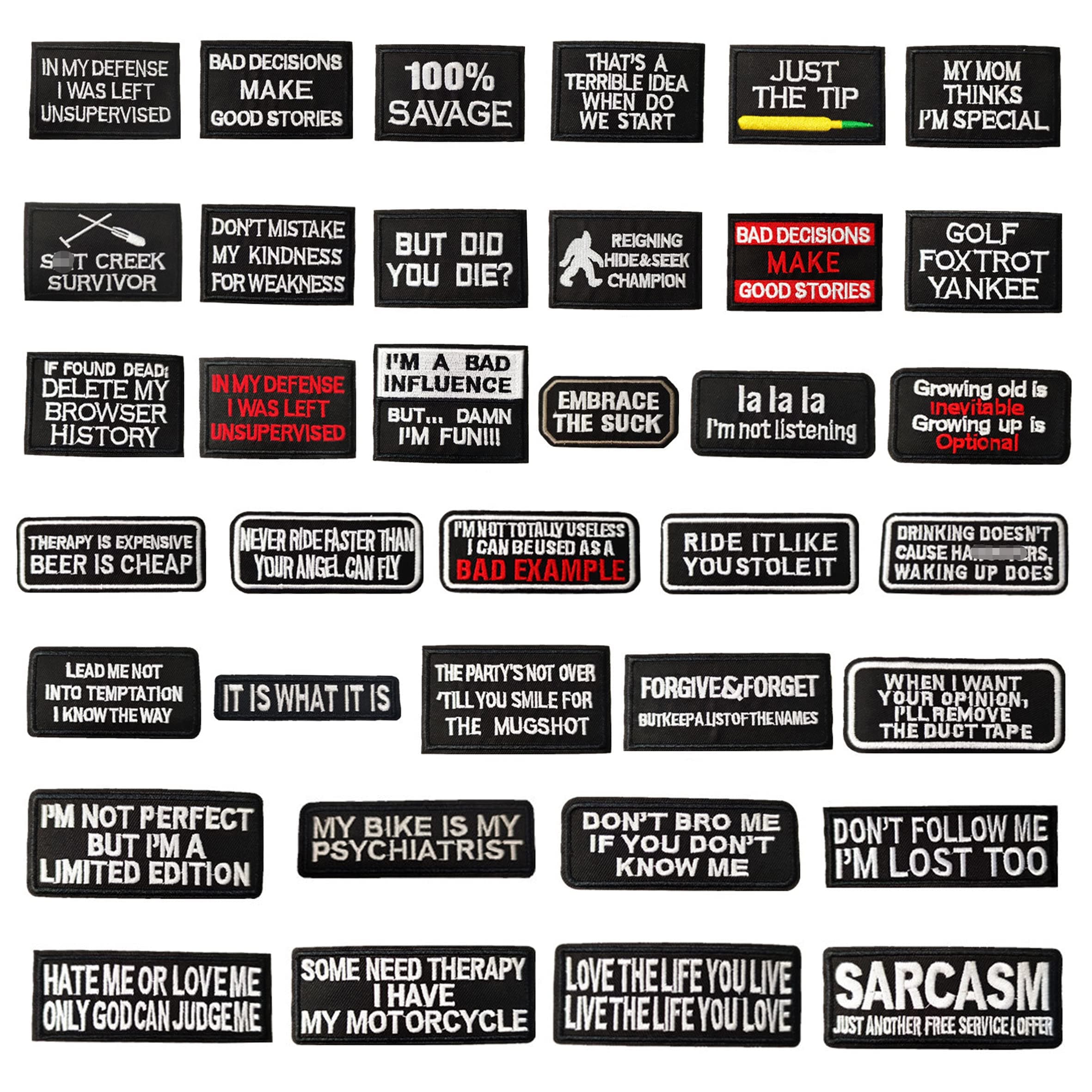 Iron On Patch,Funny Phrases Slogan Letter Sew on/Iron on Word Embroidered Patches for Motorcycle Biker Vest Jackets Backpacks Jeans Hat Clothing Bag Gear,Uniform 36pcs