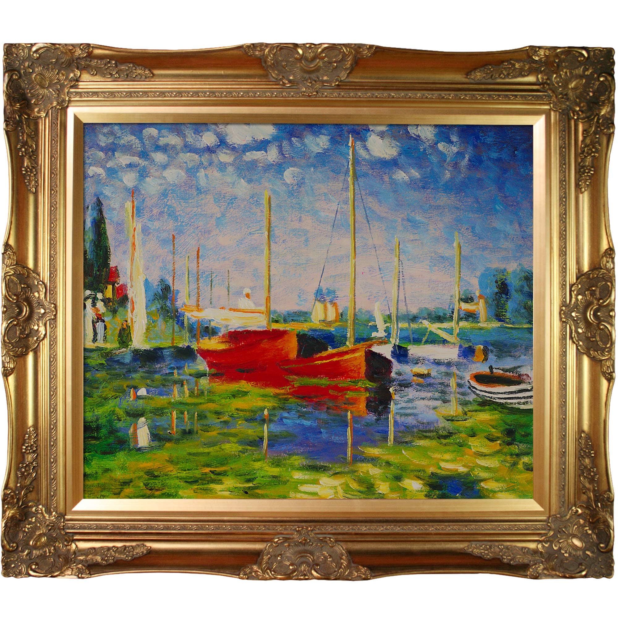 overstockArt Red Boats at Argenteuil with Victorian Gold Frame Oil Painting by Claude Monet