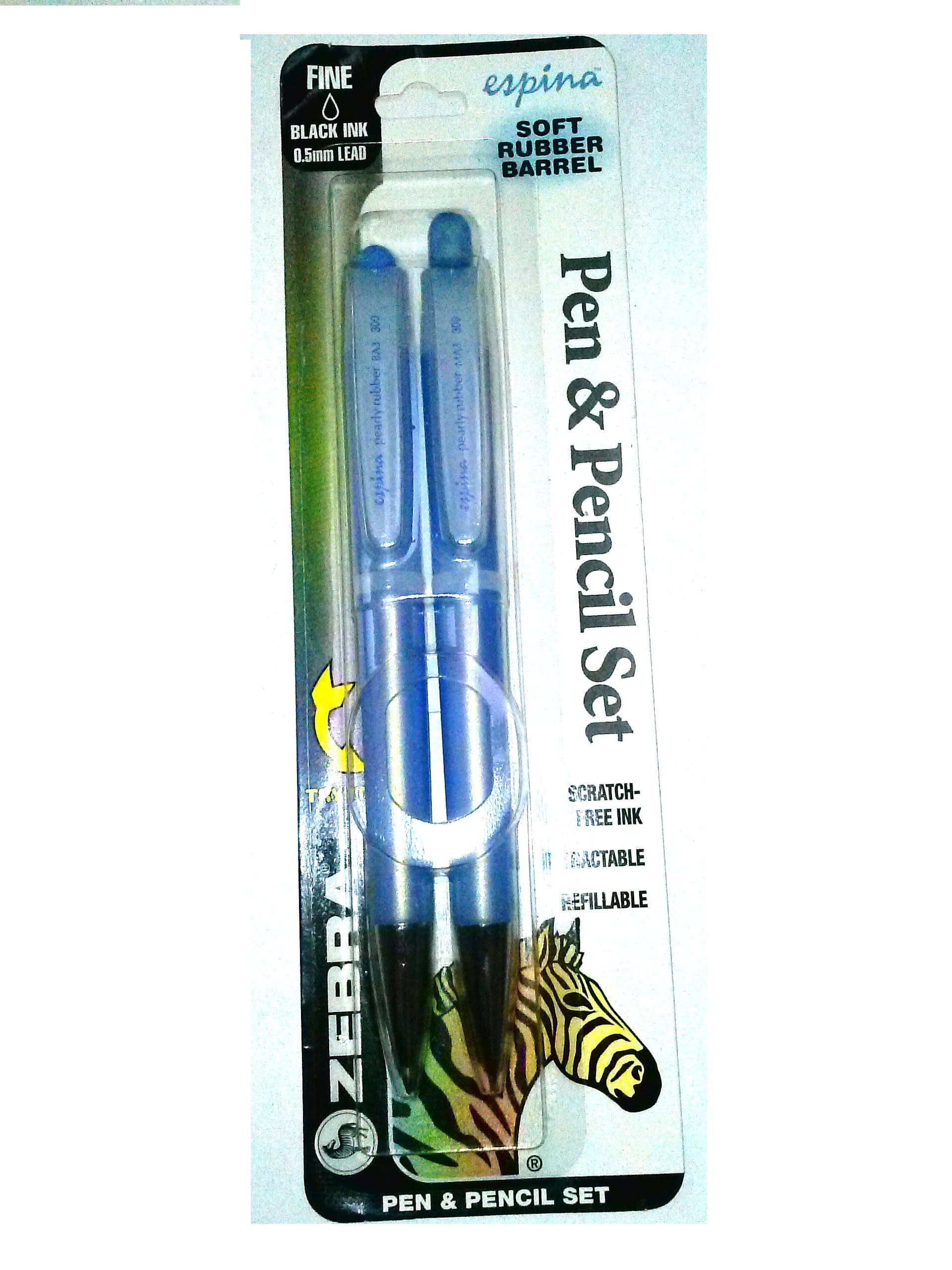 Zebra 58321 espina Pen & Pencil Set Fine Black Ink 0.5mm Lead Soft Rubber Barrel Light Blue Refillable