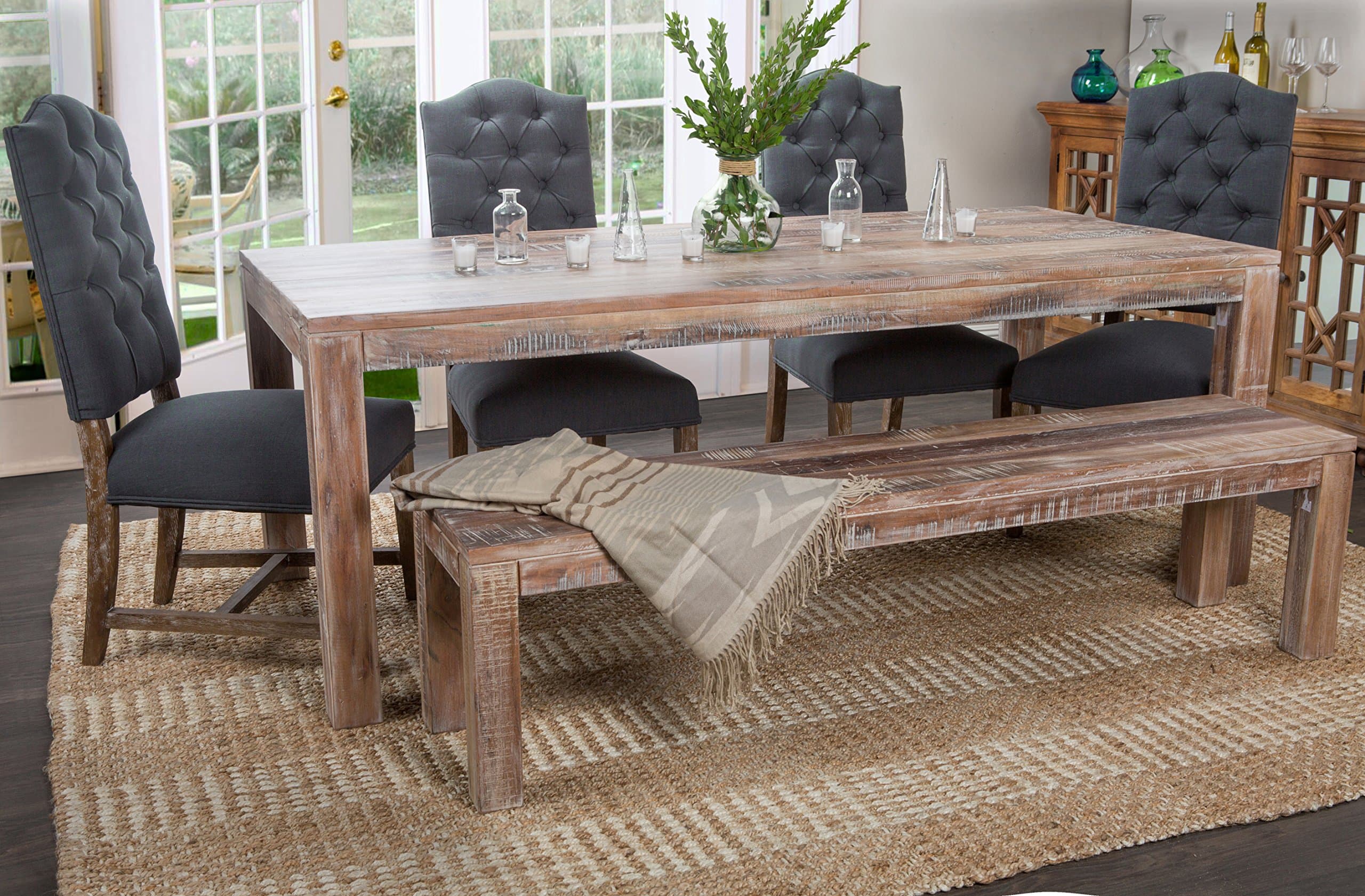 Kosas Home Harbor Dining Table, Hand-Distressed in Lime Wash