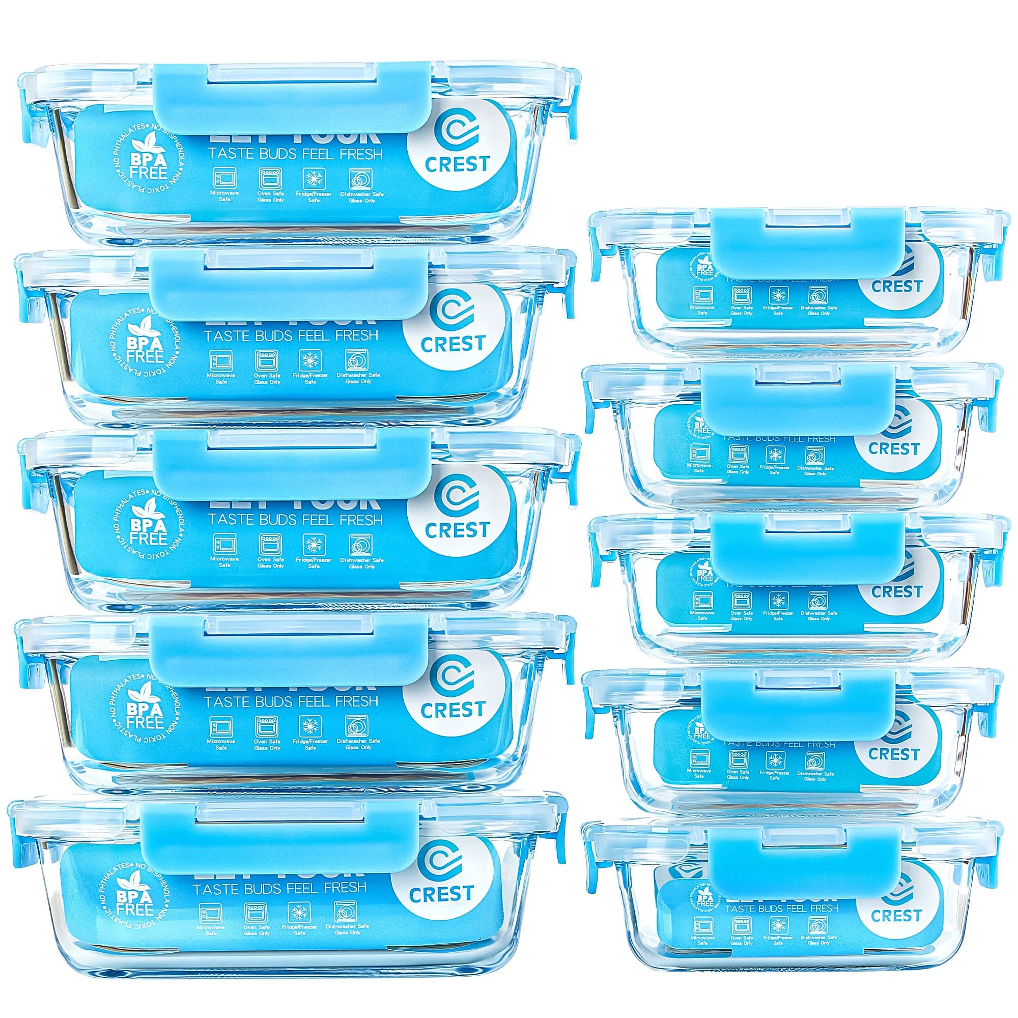 Glass Meal Prep Containers, [10 Pack] Glass Food Storage Containers with Lids, Airtight Bento Boxes, BPA Free & Leak Proof (10 Lids & 10 Containers)
