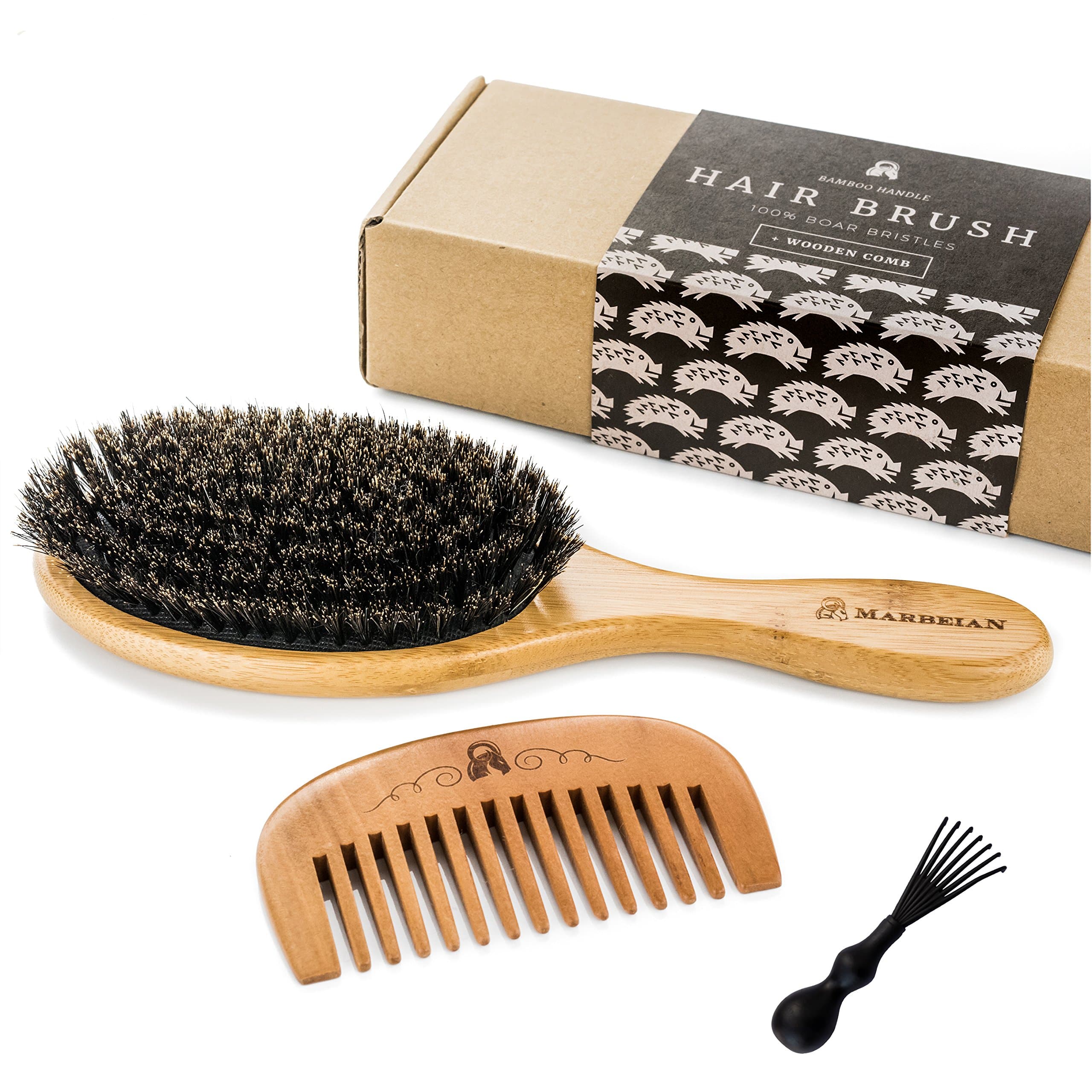 Boar Bristle Hair Brush for Natural and Soft Hair Conditioning with Wooden Comb. This Set Makes Your Hair Shiny and Silky. The brush is not for Detangling nor Anti-static