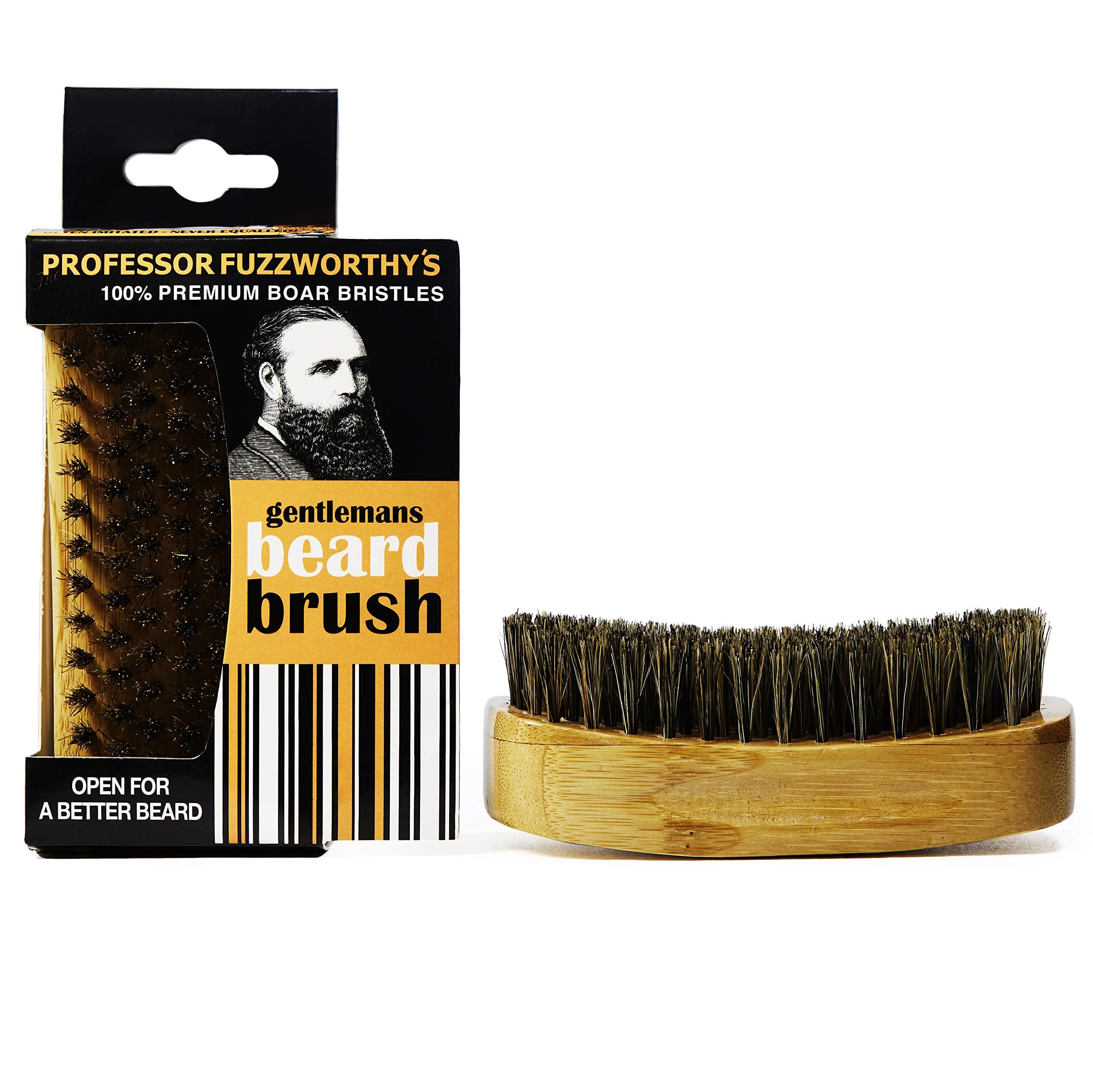 Professor Fuzzworthy's DELUXE Beard Brush 100% Boar Bristle | Mens Best Easy Beard Grooming Tool for a Fluffy Soft Beard - Promotes Beard Growth - Natural Bamboo Wood Handle