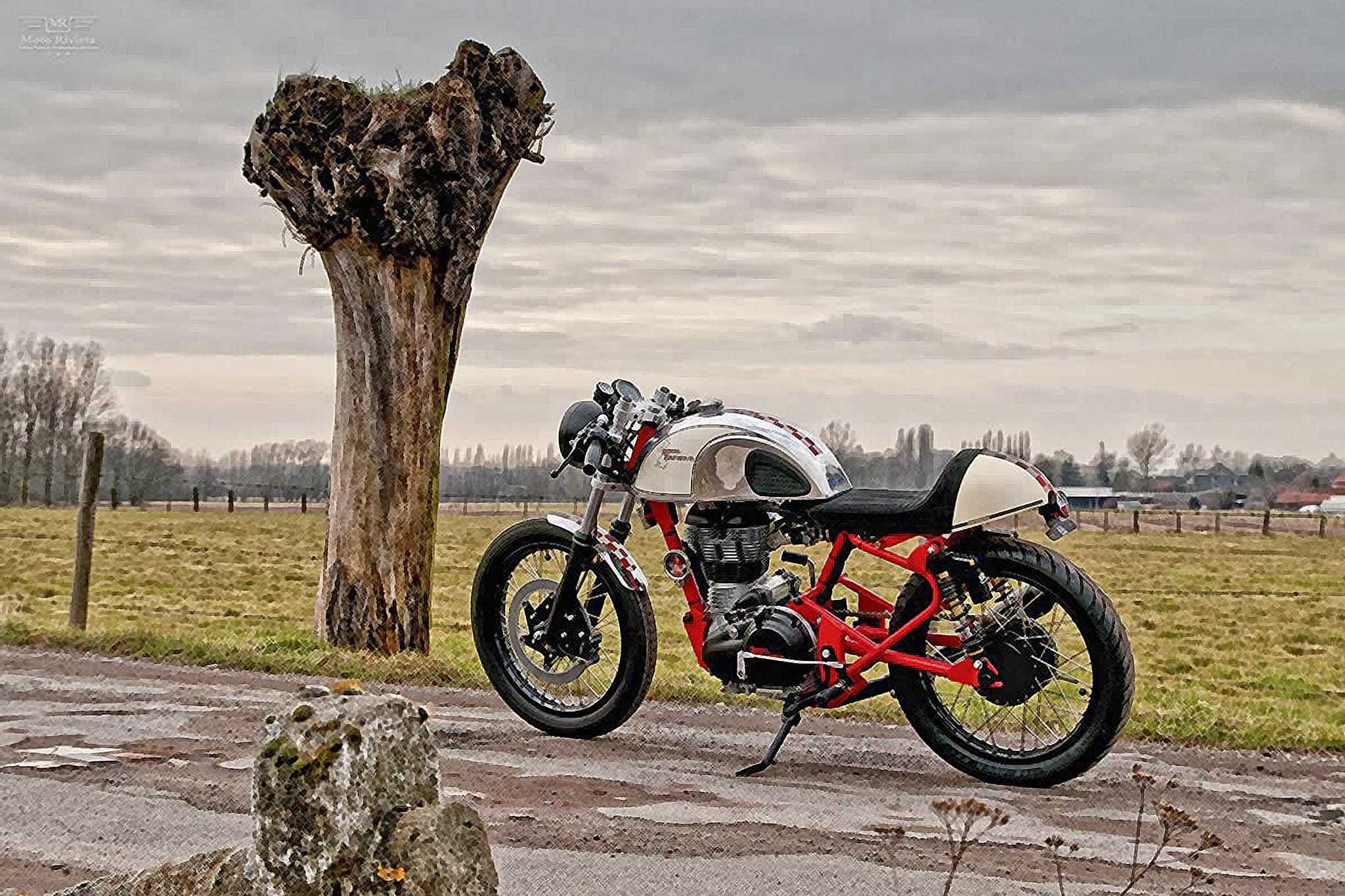 Framed Royal Enfield Cafe Racer Stretched Canvas Art Print 24"x36"x1.5"