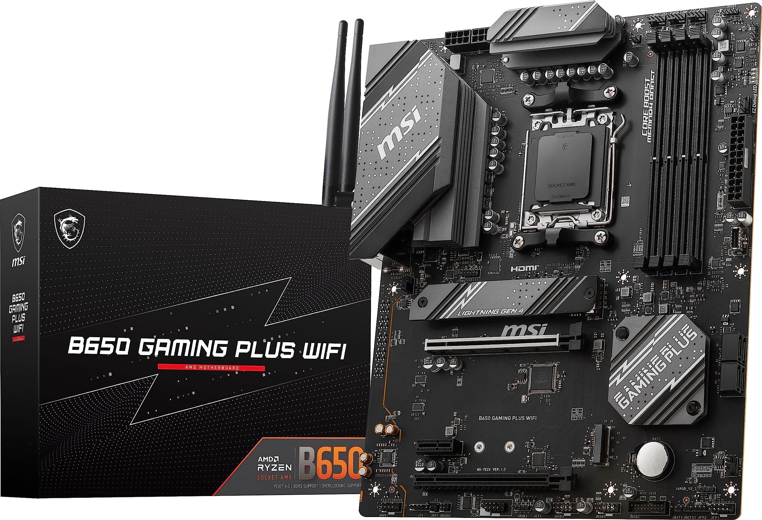 MSI B650 Gaming Plus WiFi Gaming Motherboard (AMD Ryzen 9000/8000/7000 Series Processors, AM5, DDR5, PCIe 4.0, M.2, SATA 6Gb/s, USB 3.2 Gen 2, HDMI/DP, Wi-Fi 6E, Bluetooth 5.3, 2.5Gbps LAN, ATX)