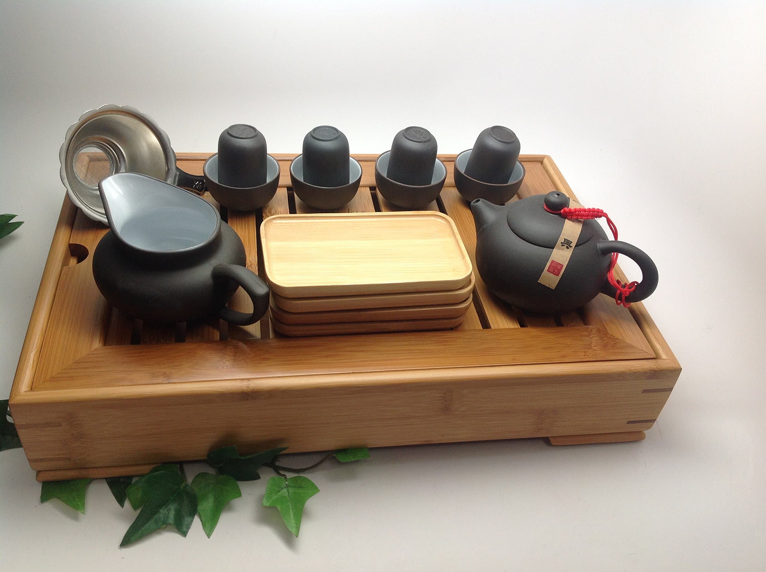 musiccitytea Yixing Tea Set with Opening Big Space Bamboo Tea Tray Best Travel Set