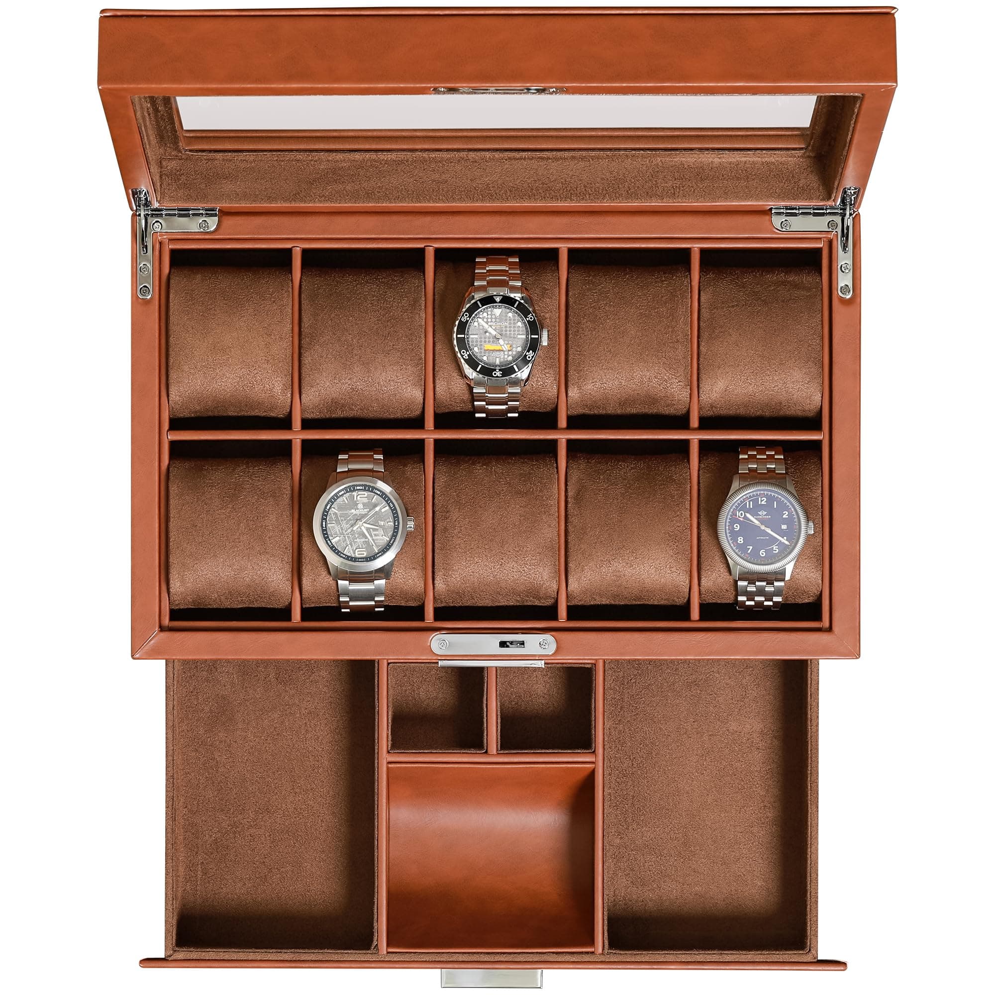 10 Slot Leather Watch Box with Drawer