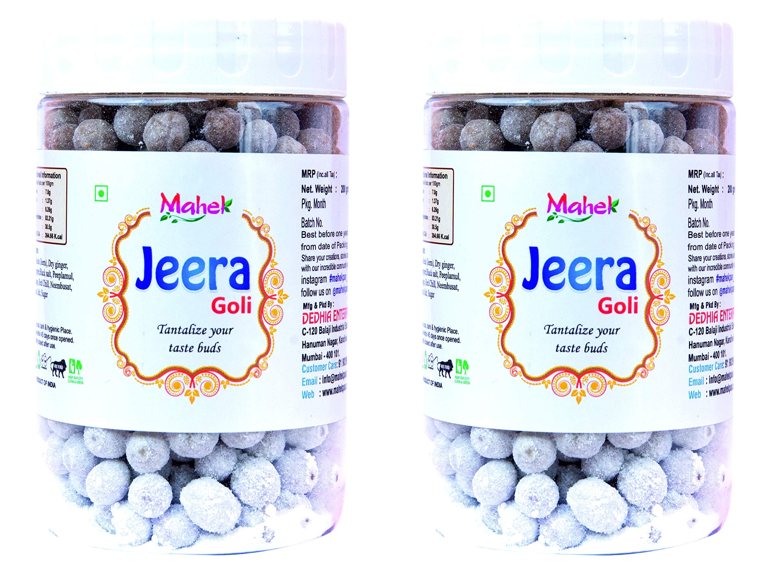 Mahek Traditional Jeera Goli Mukhwas | Mouth Freshener Combo of 2 Jar, 200 Gm