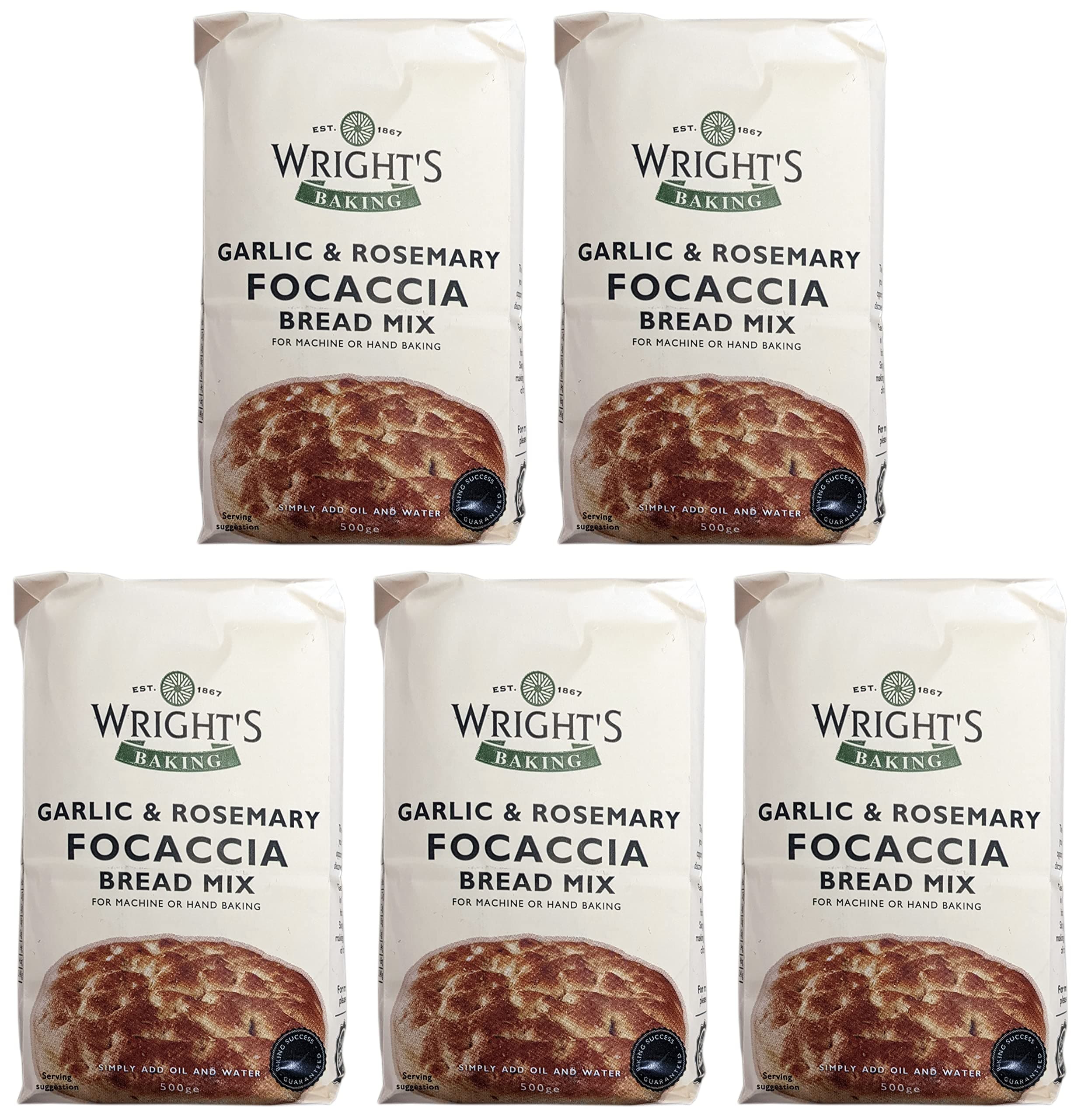Wrights Baking Garlic & Rosemary Focaccia Bread Mix - 5x500g