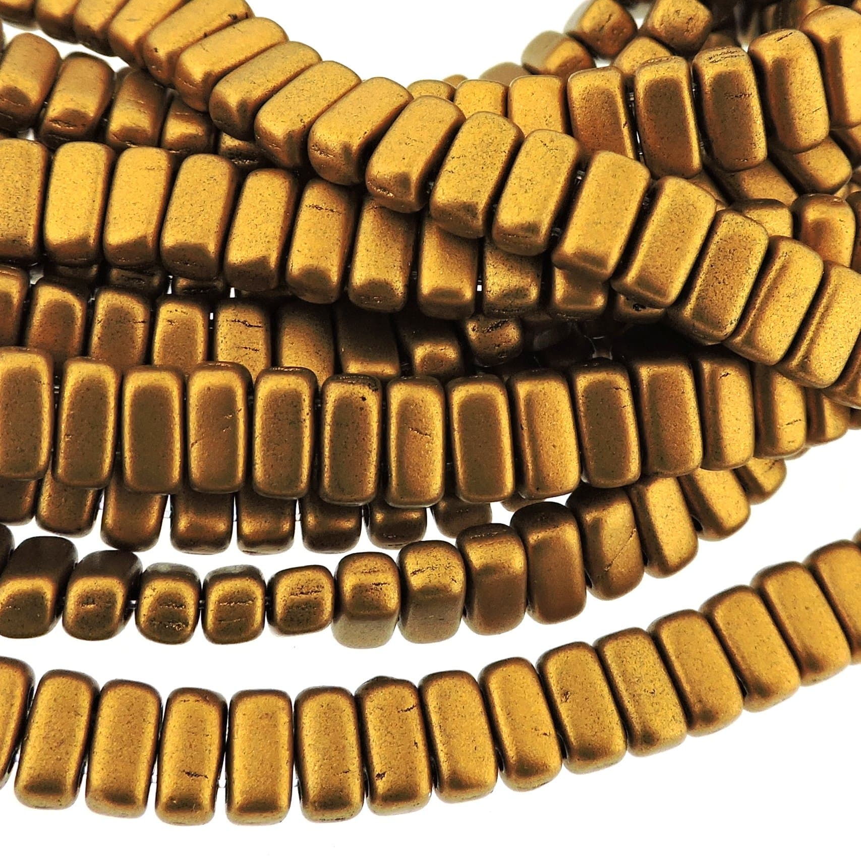 Czechmate 2mm X 6mm Brick Glass Czech Two Hole Bead - Matte Metallic Goldenrod (50 beads)