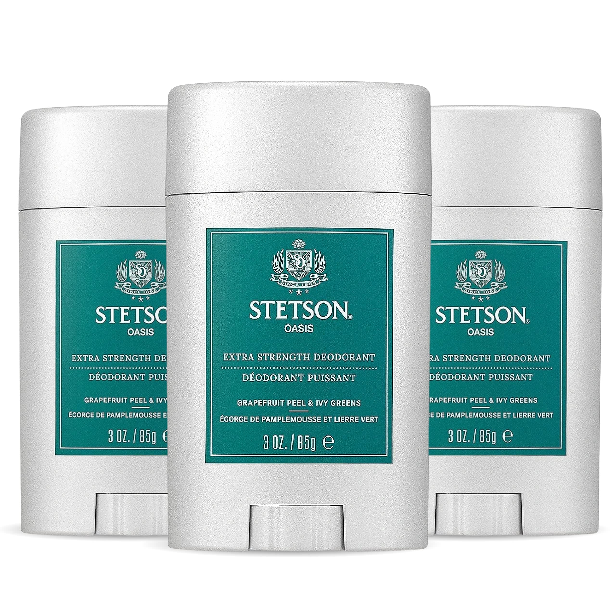 STETSON Personal Care Extra Strength Deodorant by Scent Beauty - Gel Men's Deodorant Stick for Grooming Kit - 3 oz - 3 Pack - Oasis