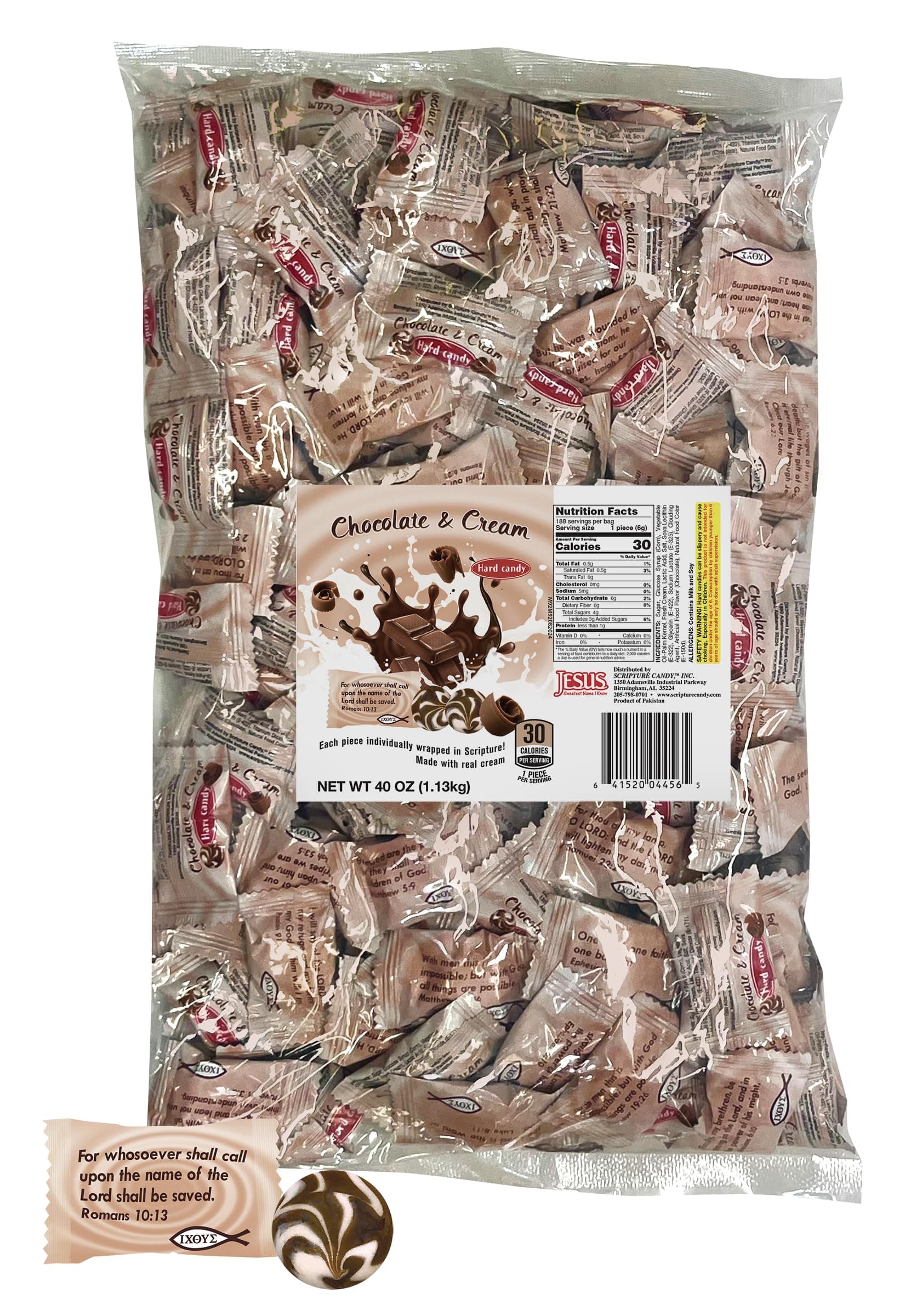 Scripture Candy, Chocolate & Cream 2.5 LB Bag, 180 Pieces