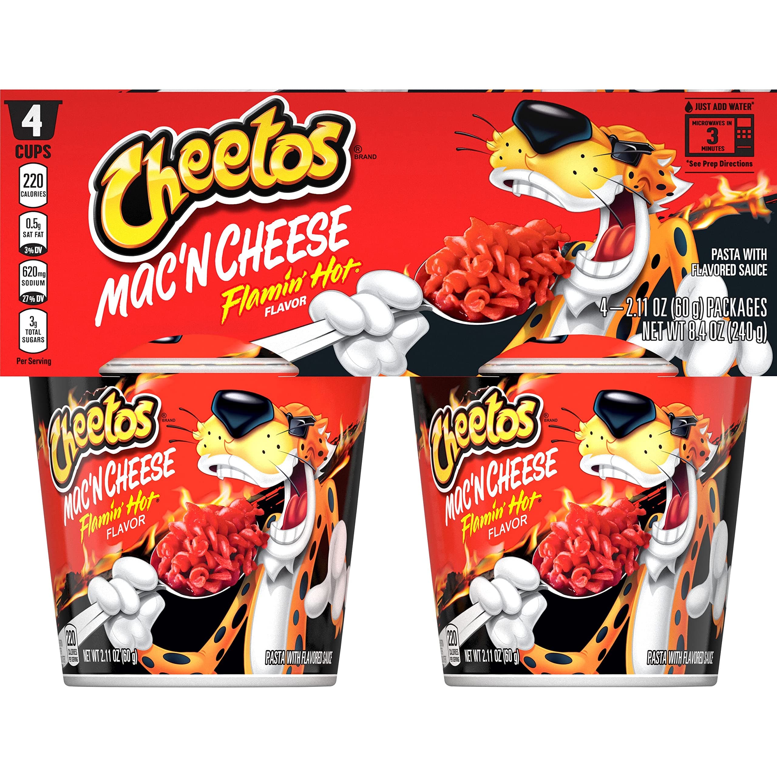 Cheetos Flaming Hot, Mac N Cheese, 2.11 Oz, 4 Ct
