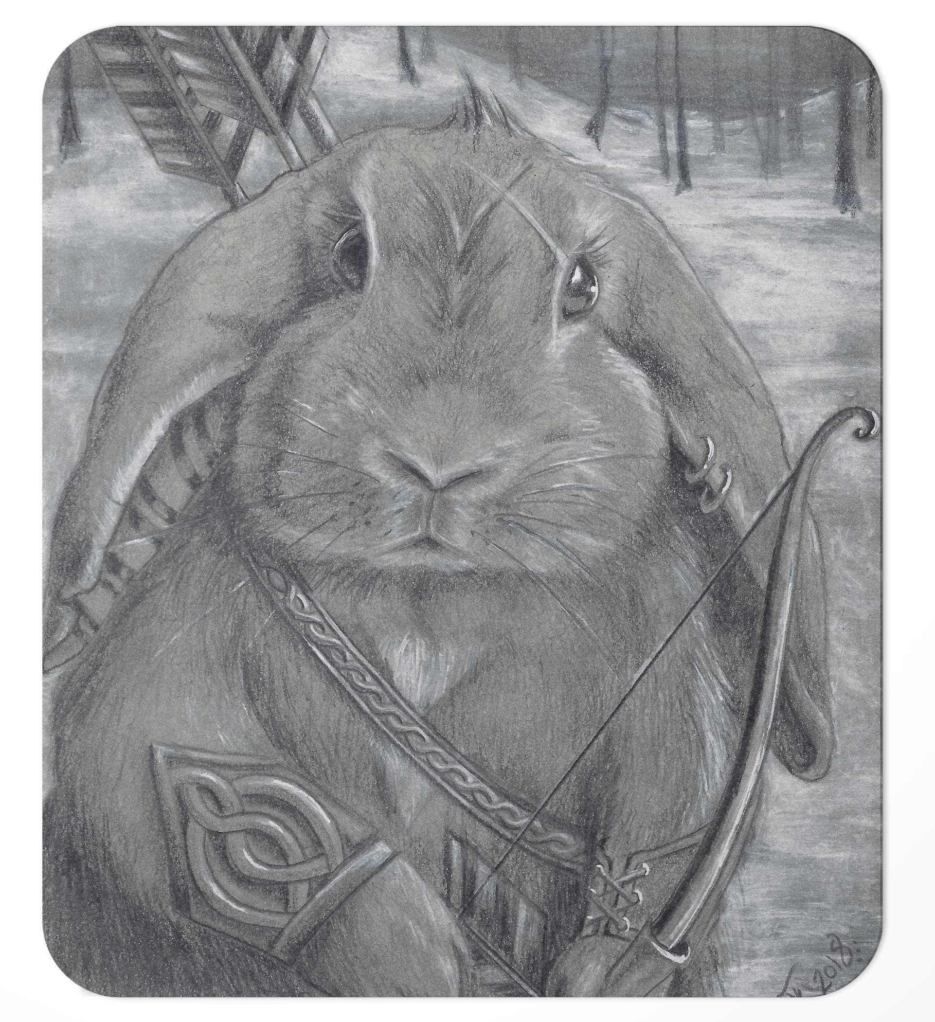 Bunny Warrior Mousepad/Rabbit Mouse Pad/Animal Art/Archer/Deanna Davoli/Celtic Knots / 7.75x9.25 inches