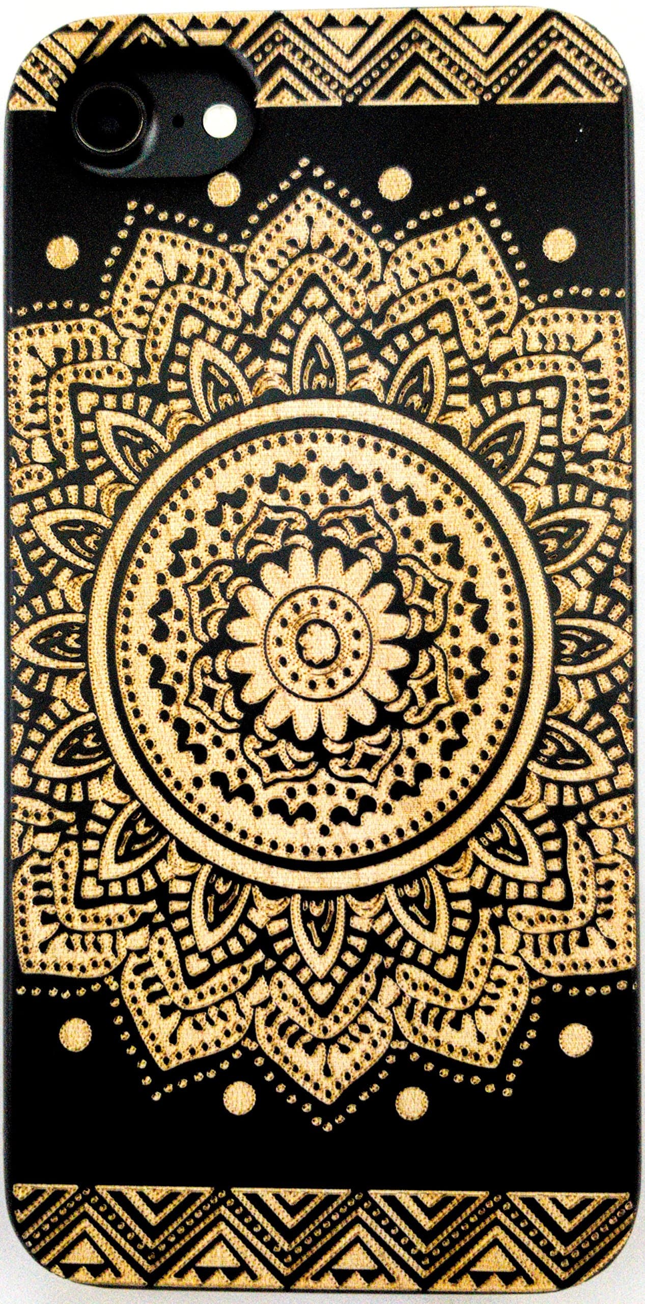 Gammashark Real Premium Quality Wood Case with Flower design on Black Natural Carved Eco Friendly Wooden Case Hybrid Laser Engraved Ultra Slim Back Case Protective Cover (iPhone 5 / 5S / SE)