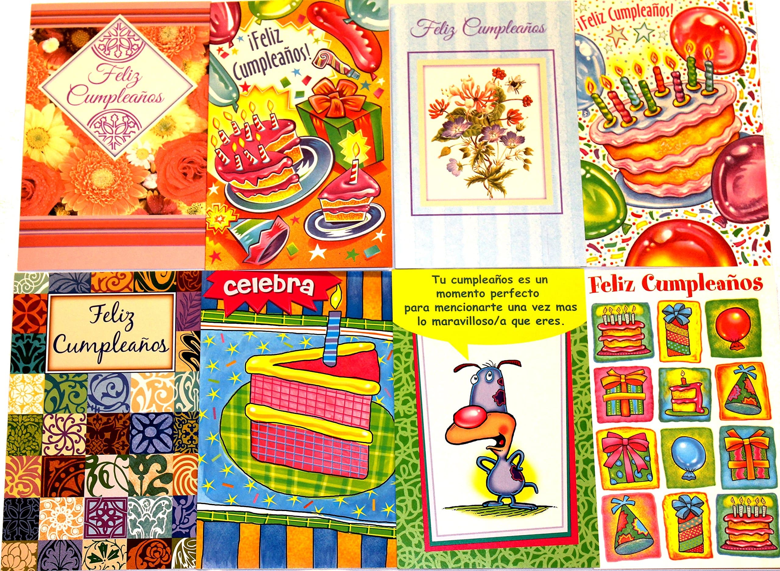 Birthday Cards in Spanish, Set of 10, 8 Different Designs